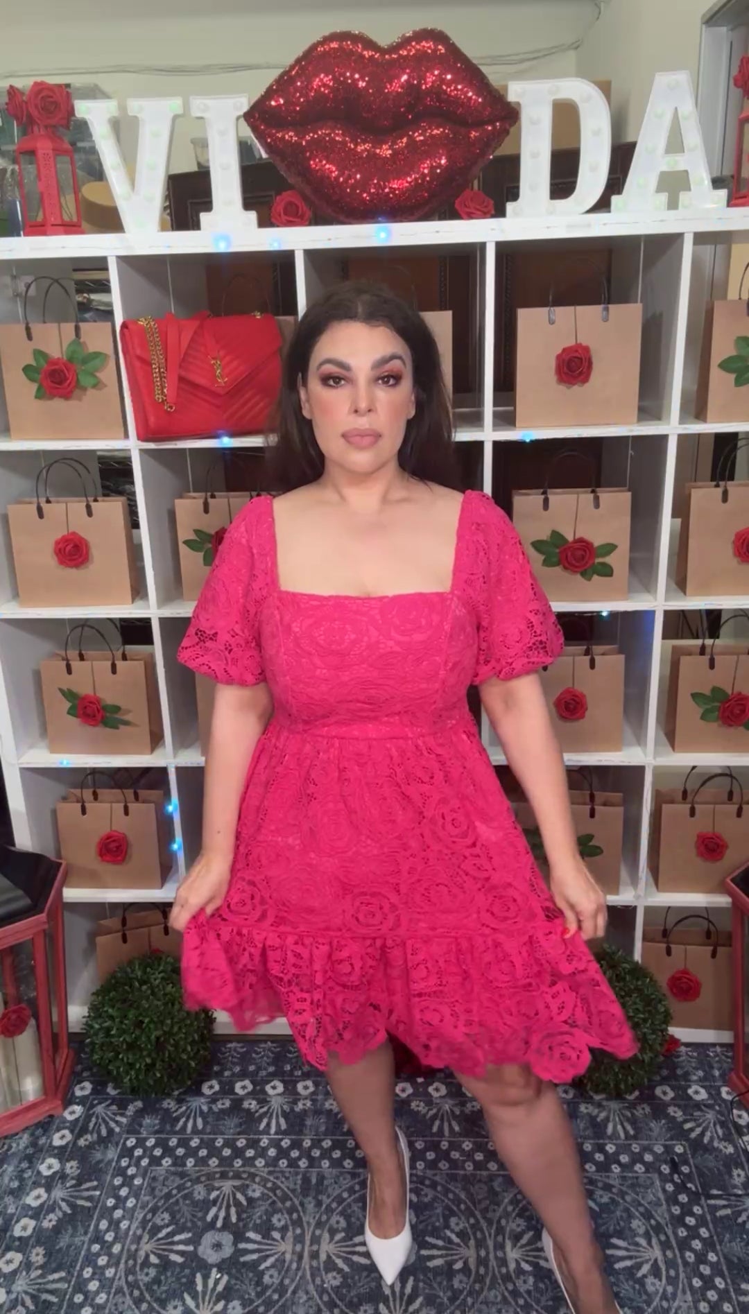 Vestido Rosa Fuschia Crochet en Flor Mini (#426)