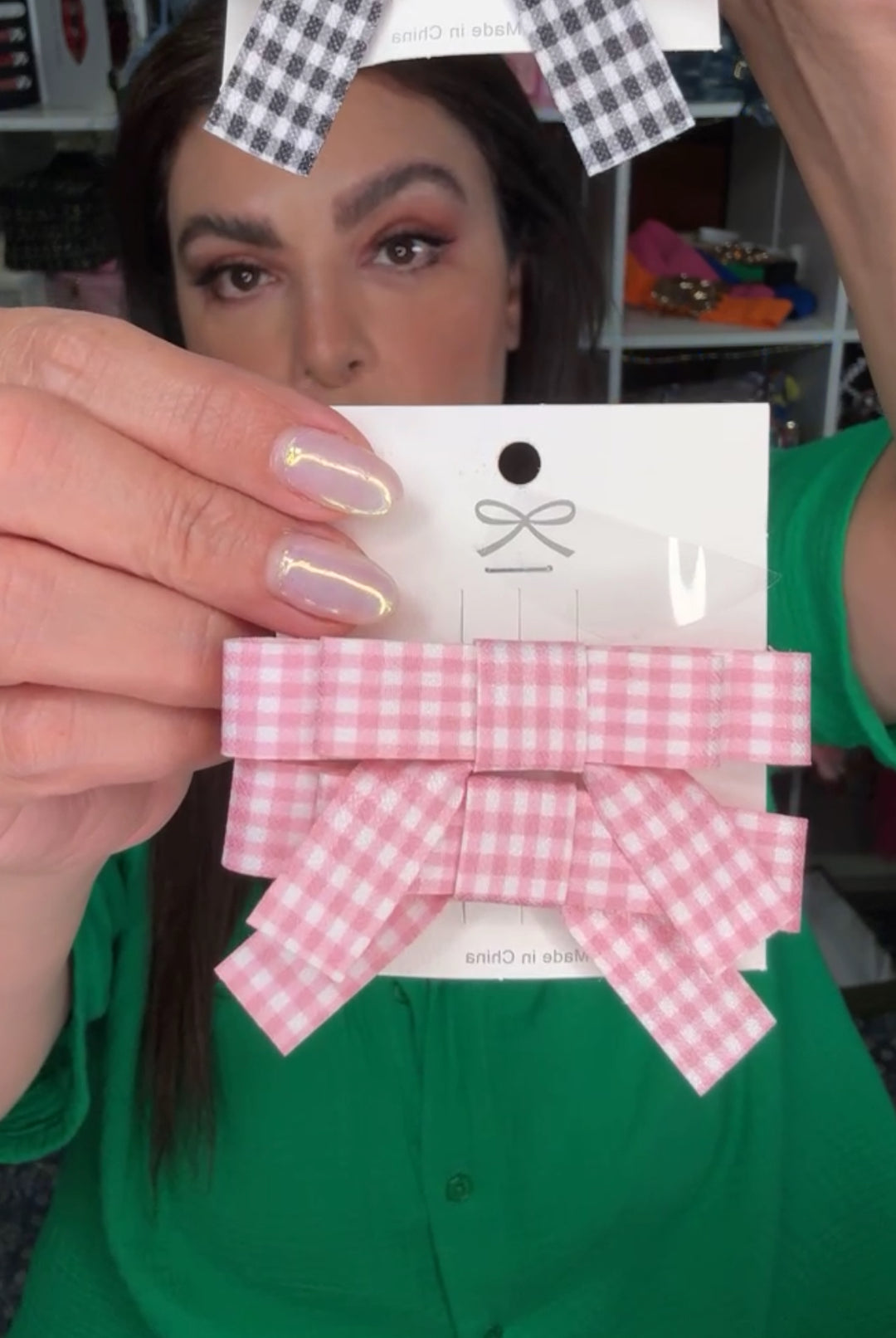 Broche rosa y blanco cuadros clips (#150)