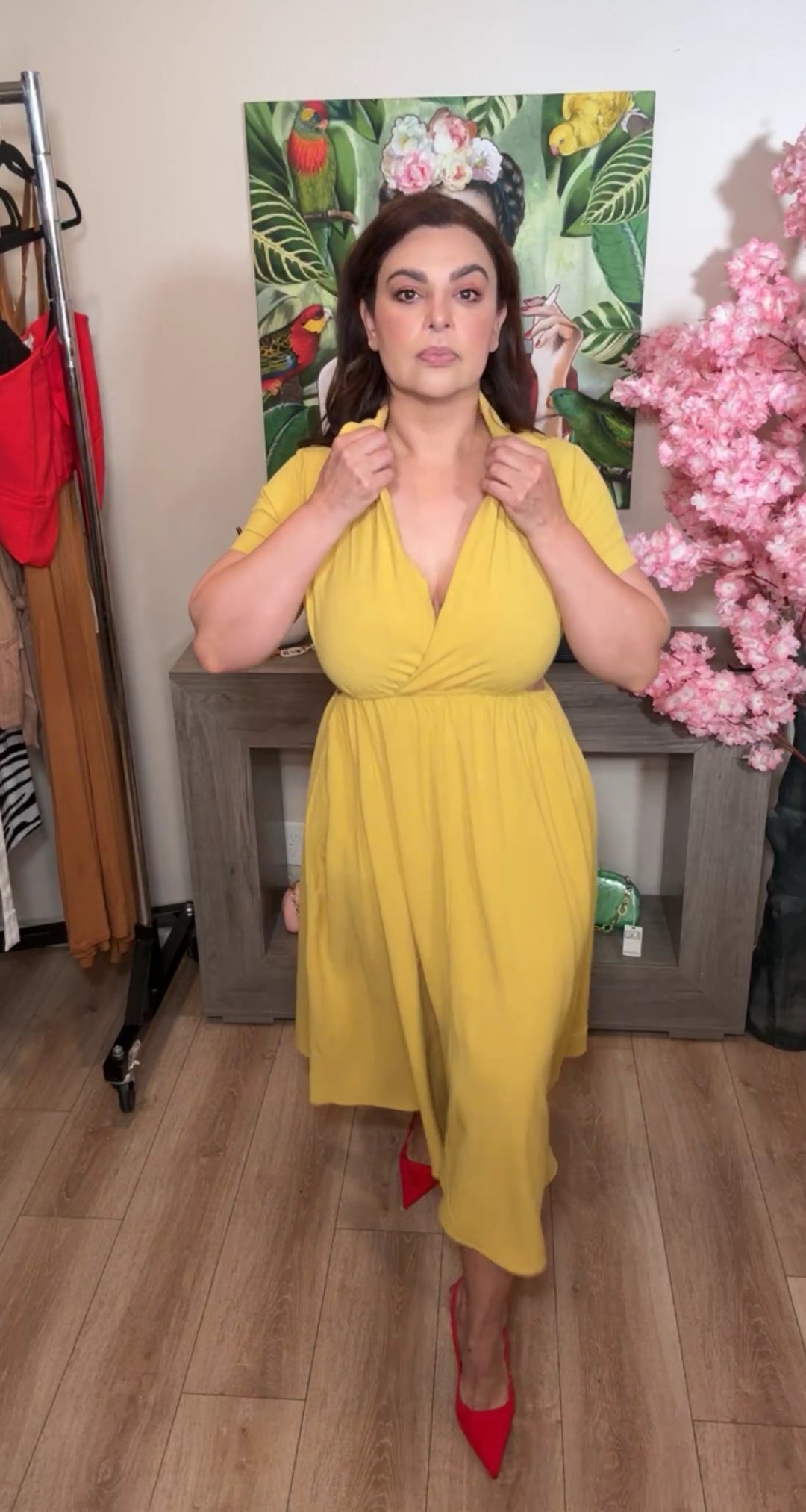 Vestido Mostaza Lino Y Rayon Circular Peekaboo Al Costado (#133)