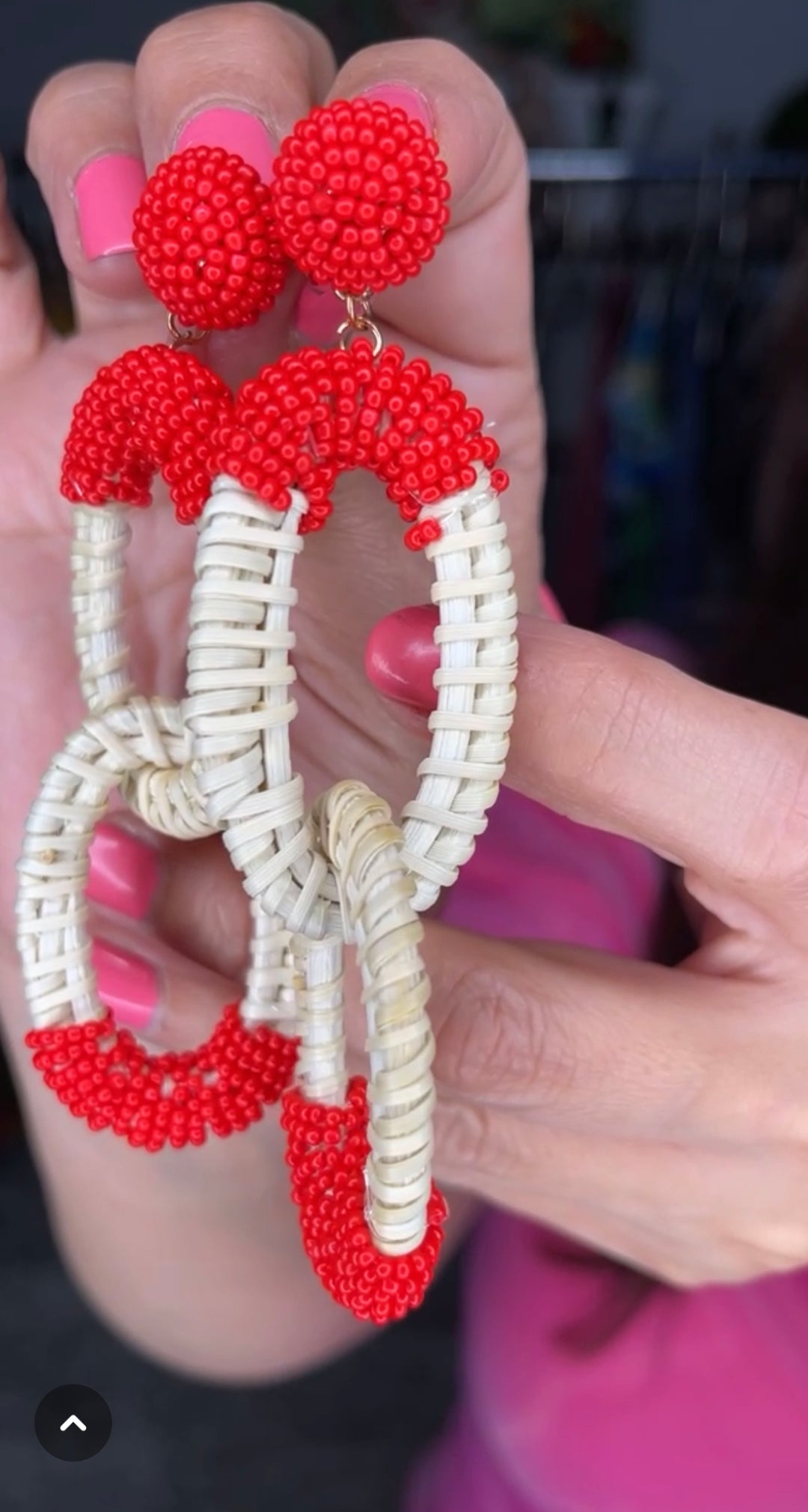 Arete Rojo Rafia Doble Eslabon (#160)