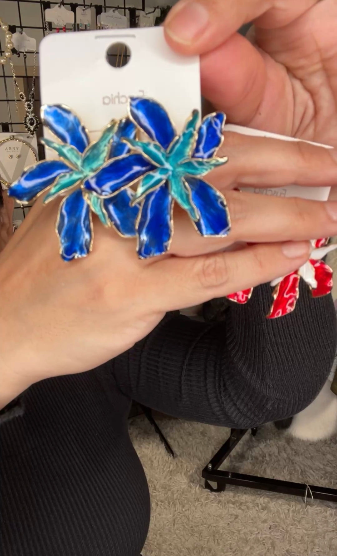 Arete Azul Doble Tono Flor (#100)