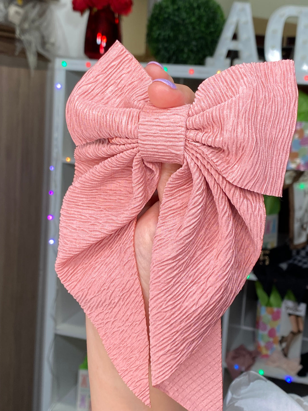 Moño Rosa Plizado Coquette (#287)
