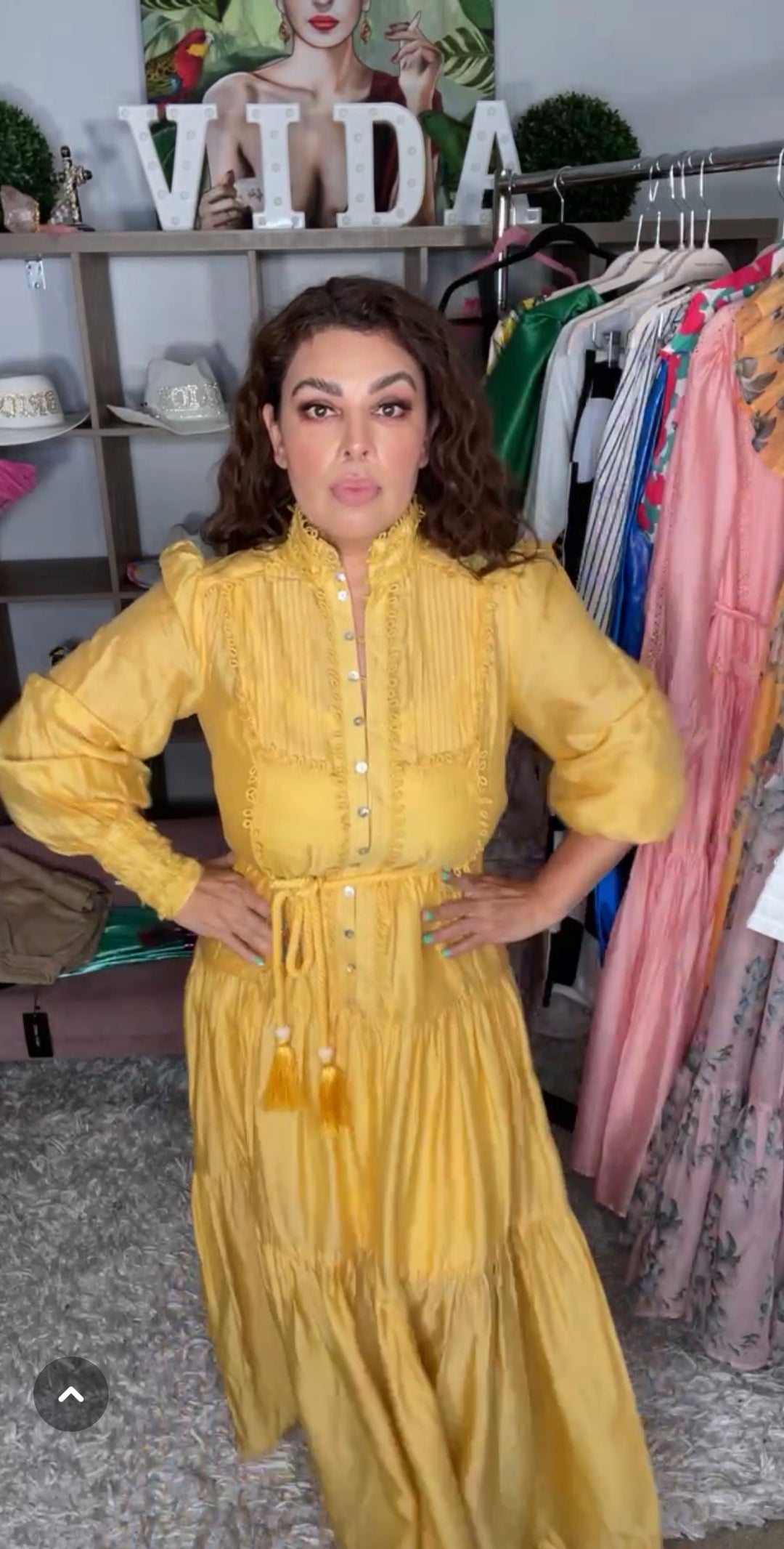 Vestido Amarillo Lino Boton Concha Nacar Maxi (#120)