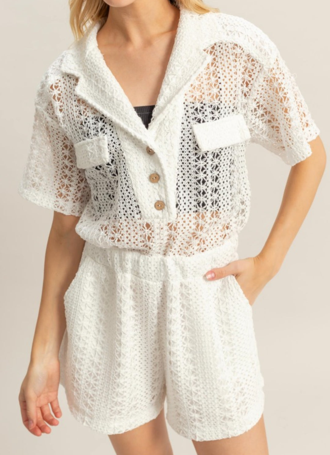 Romper Blanco Antiguo Macrame Cintura Elastica (#149)
