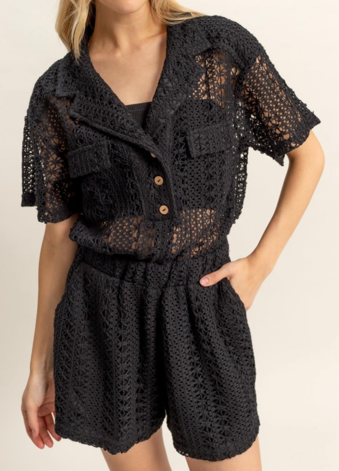 Romper Negro Antiguo Macrame Cintura Elastica (#150)