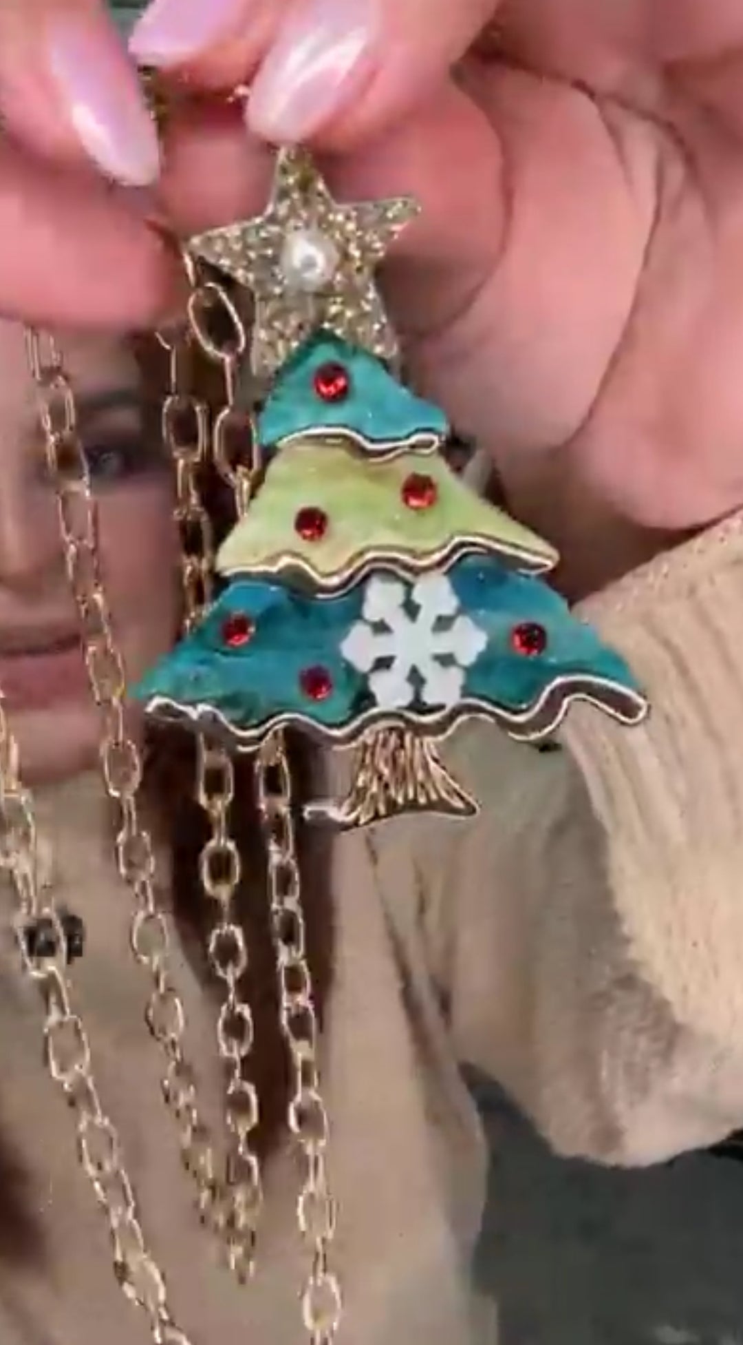 Collar Verde Arbol Navideño Festivo Largo (#264)