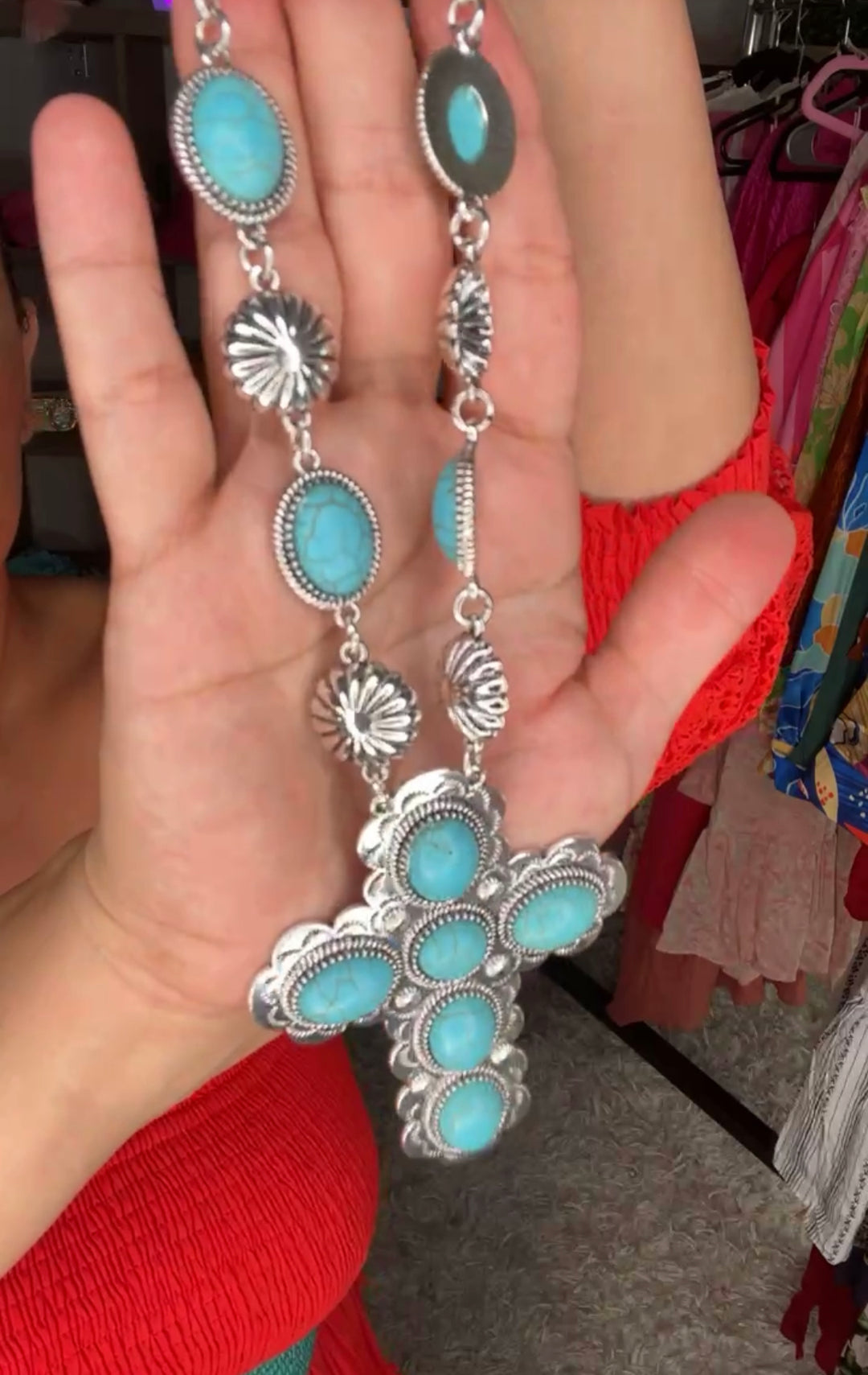 Collar Plata y Turqueza Cruz Western (#111)