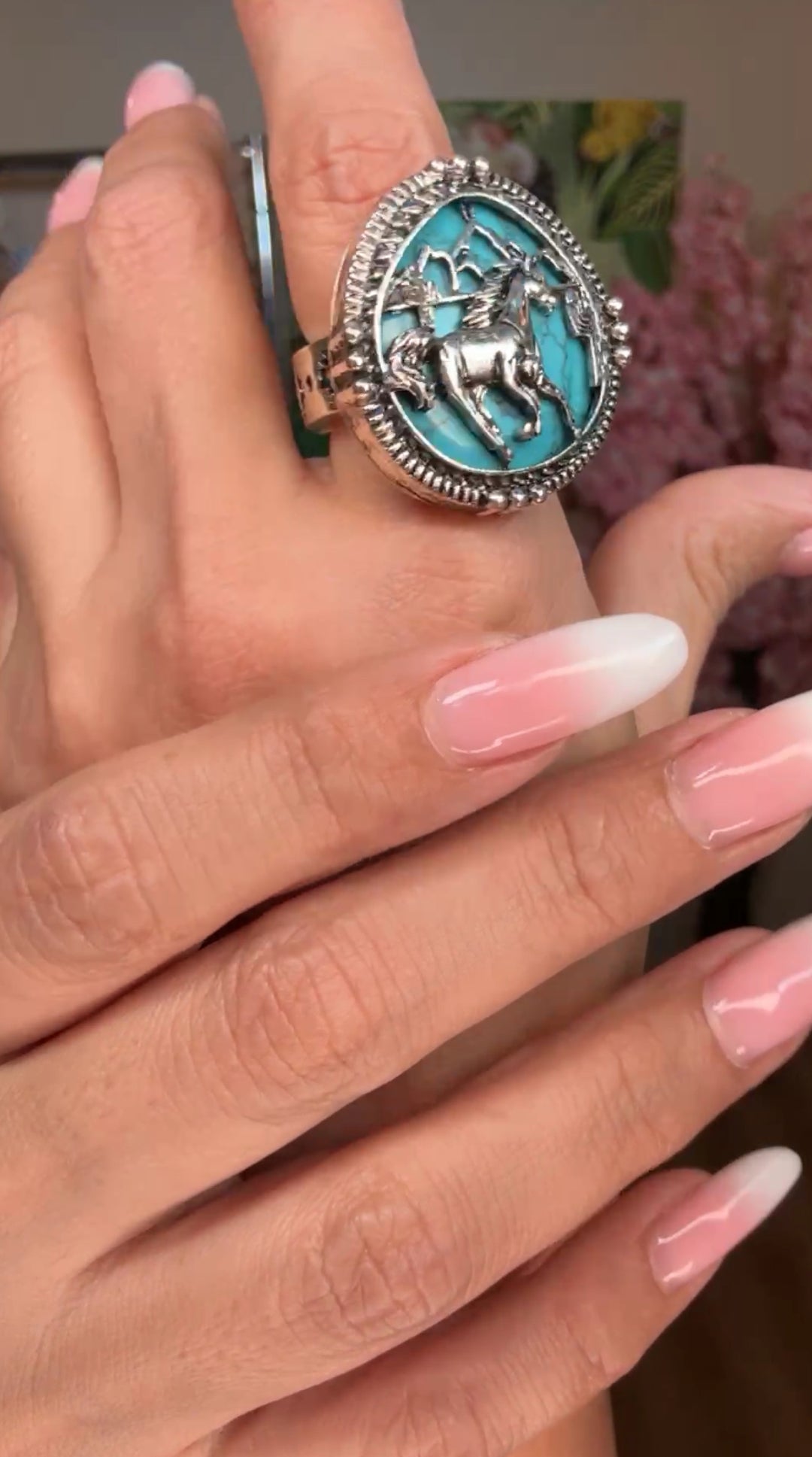 Anillo Plateado Caballo Piedra Turquesa (#103)