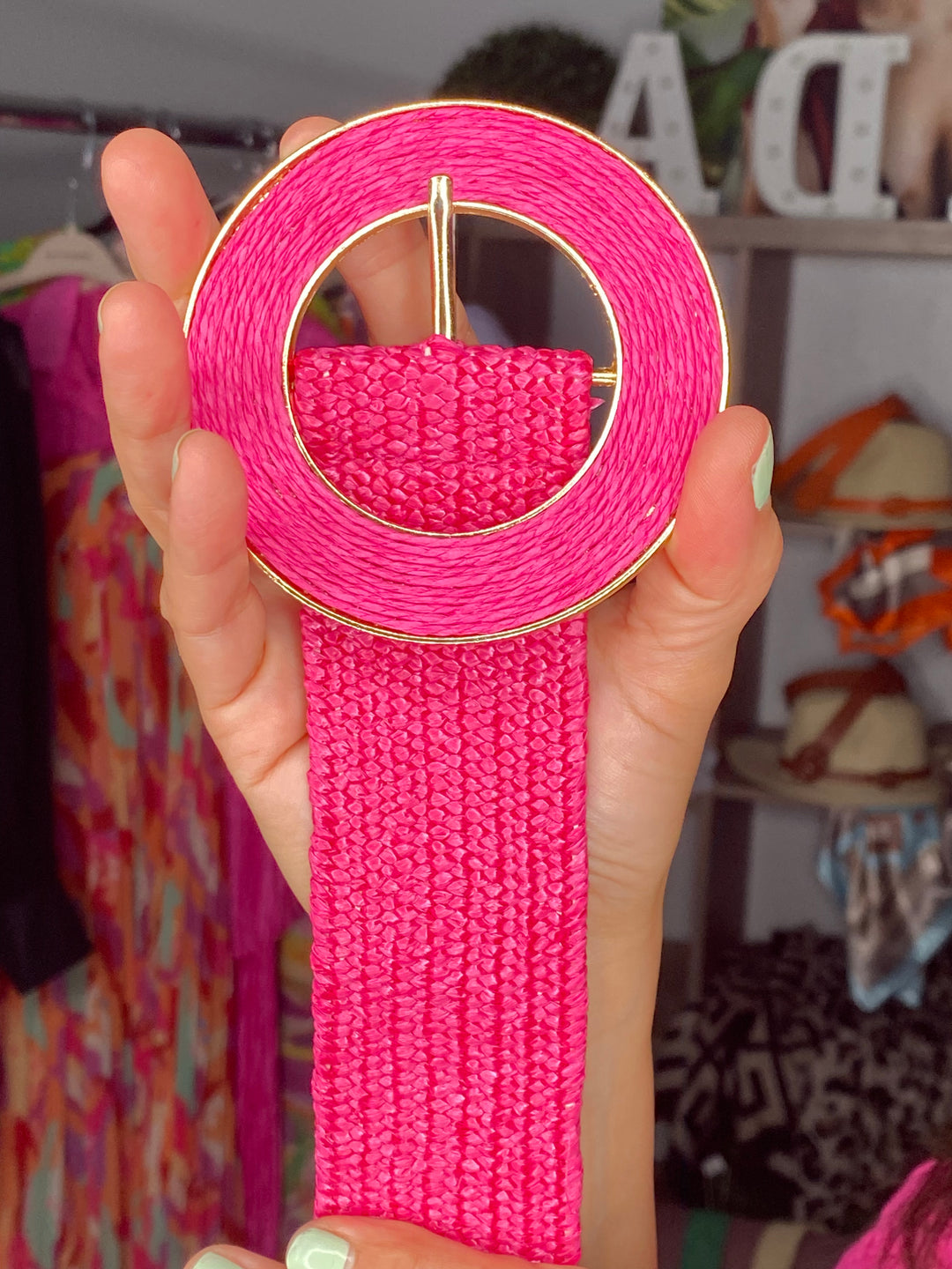 Cinto Rosa Rafia Stretch Ebilla en Circulo (#135)