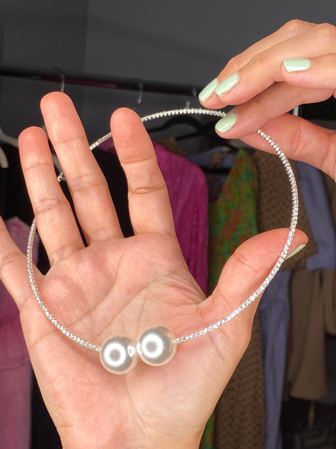 Collar Plateado y Perlas Choker (#343)