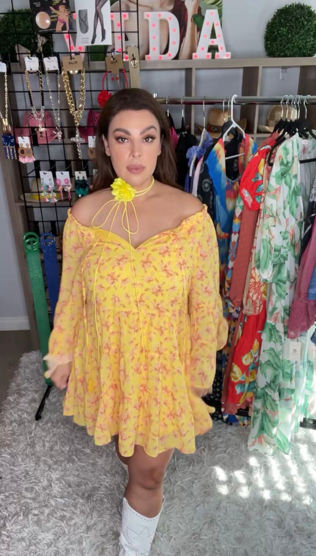 Vestido Amarillo Flor Durazno Amplio Mini (#215)