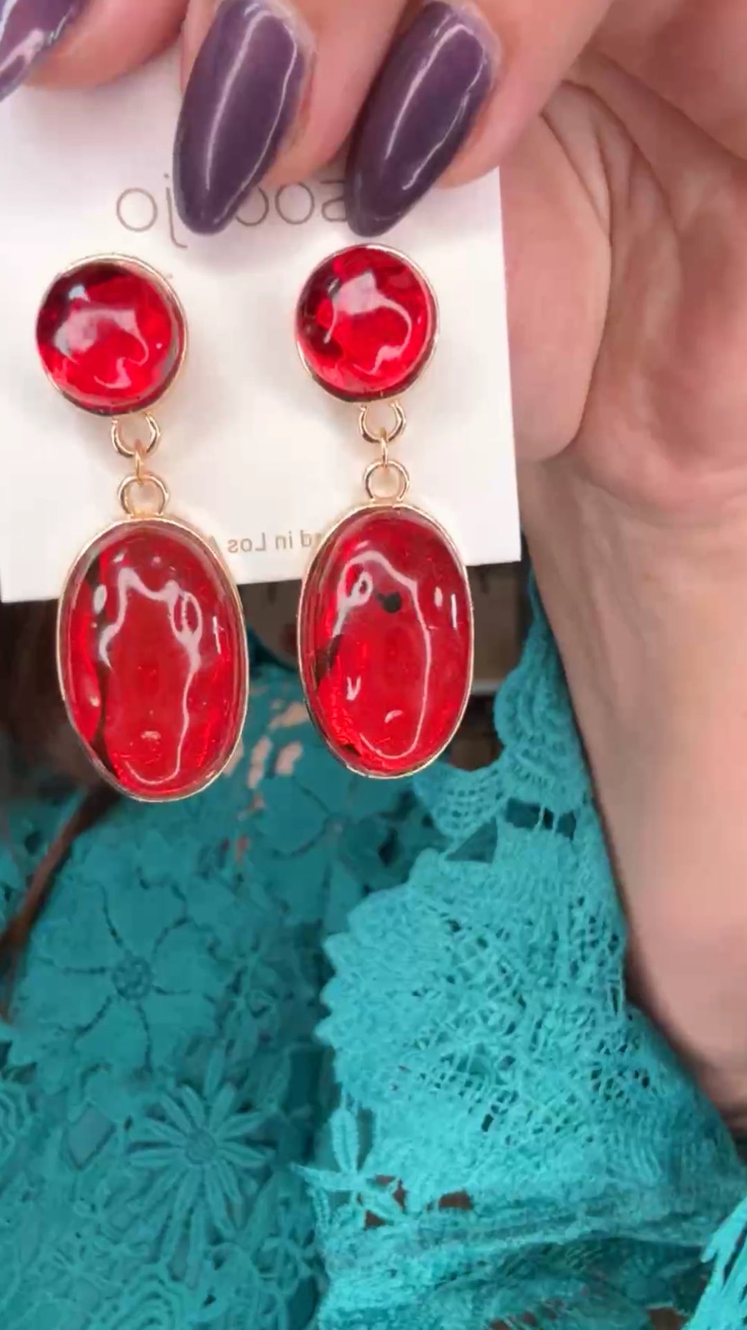 Arete Dorado Piedra Roja Doble Vintage (#182)