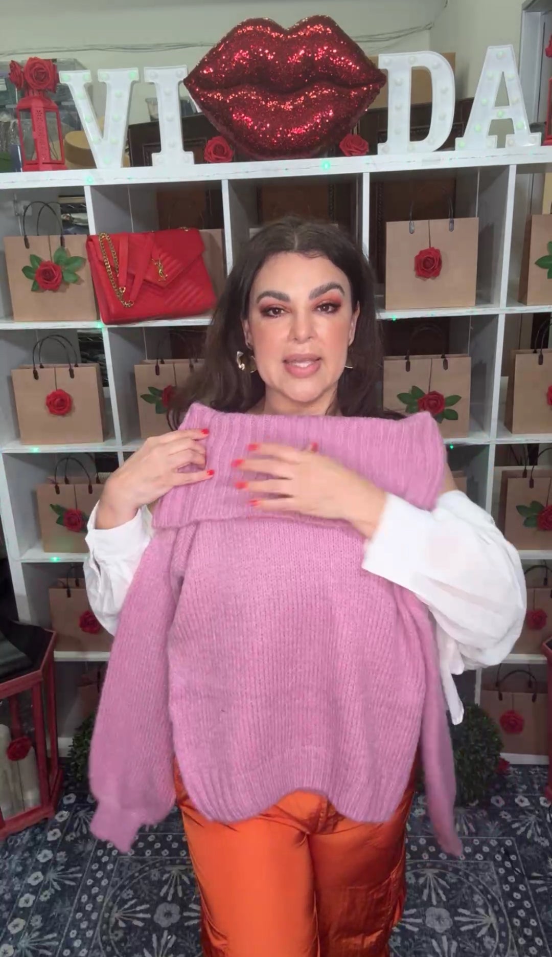 Sweater Rosa Off Shoulder de Punto (#314)