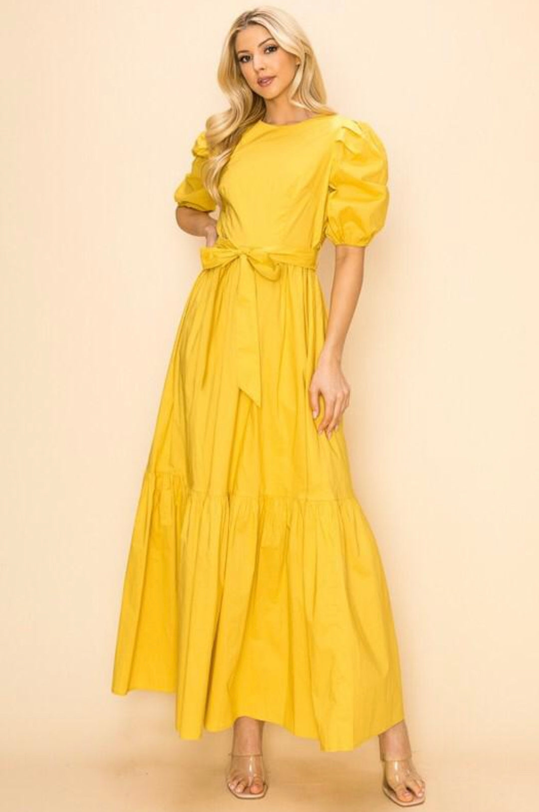 Vestido Amarillo Manga Bubble Maxi (#266)