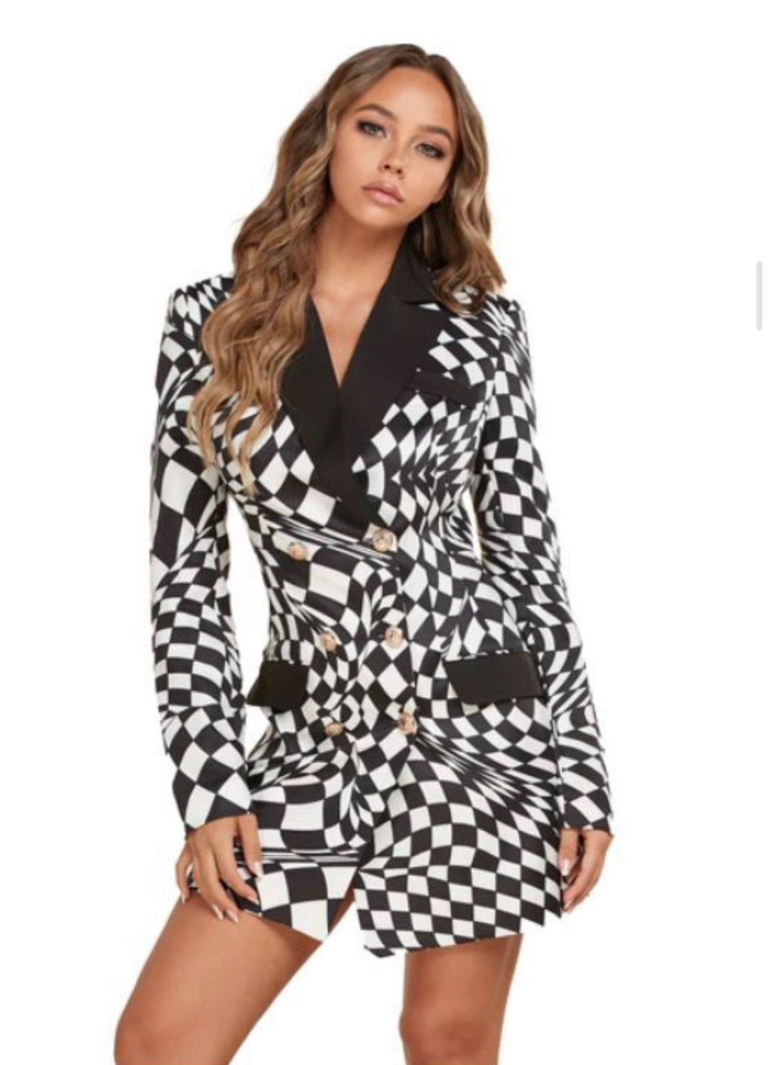 Vestido Latiste Blanco y Negro Cuadros Tipo Blazer (#137)