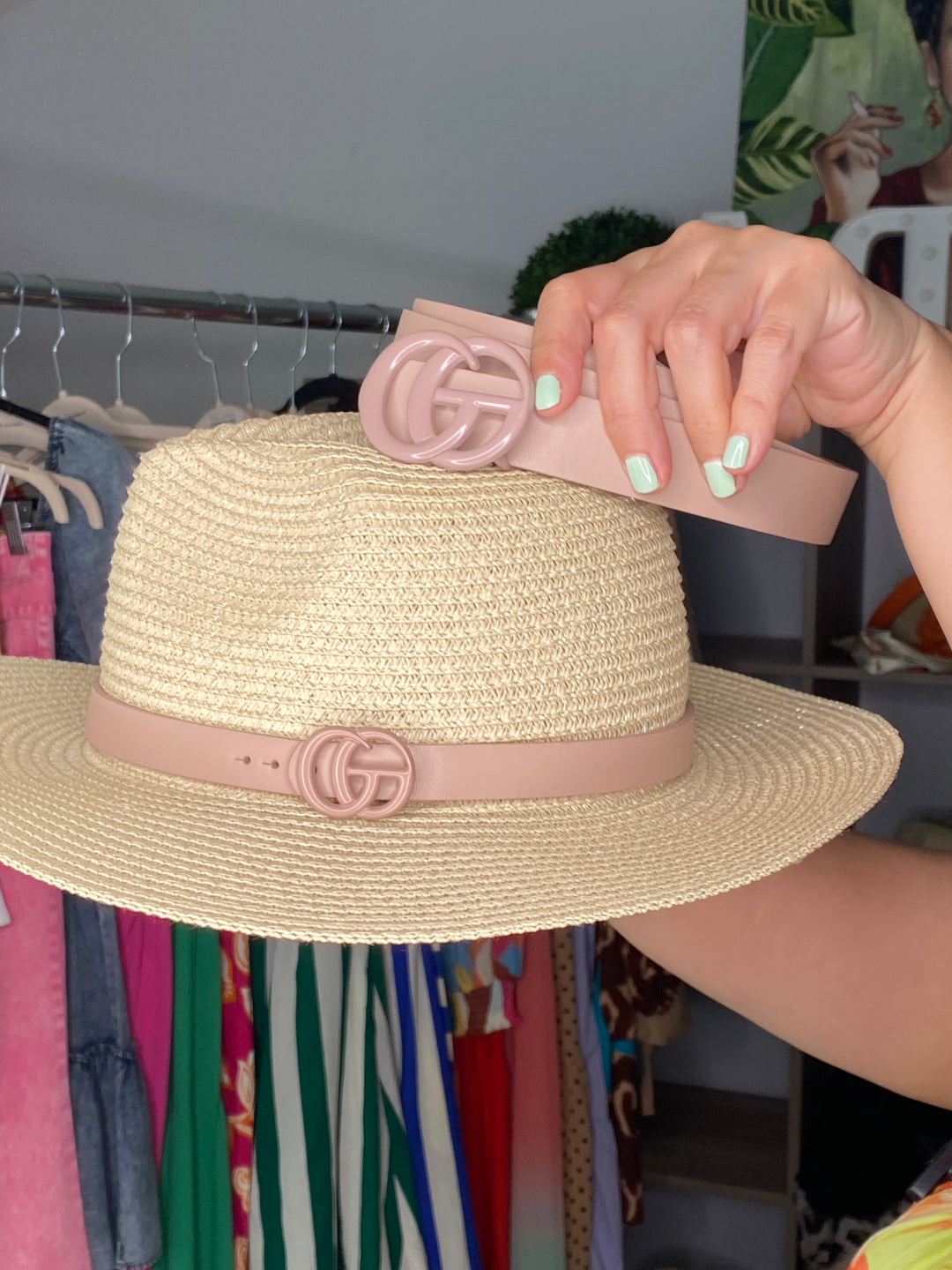 Sombrero Beige Ebilla Nude GG Set con Cinto (#221)