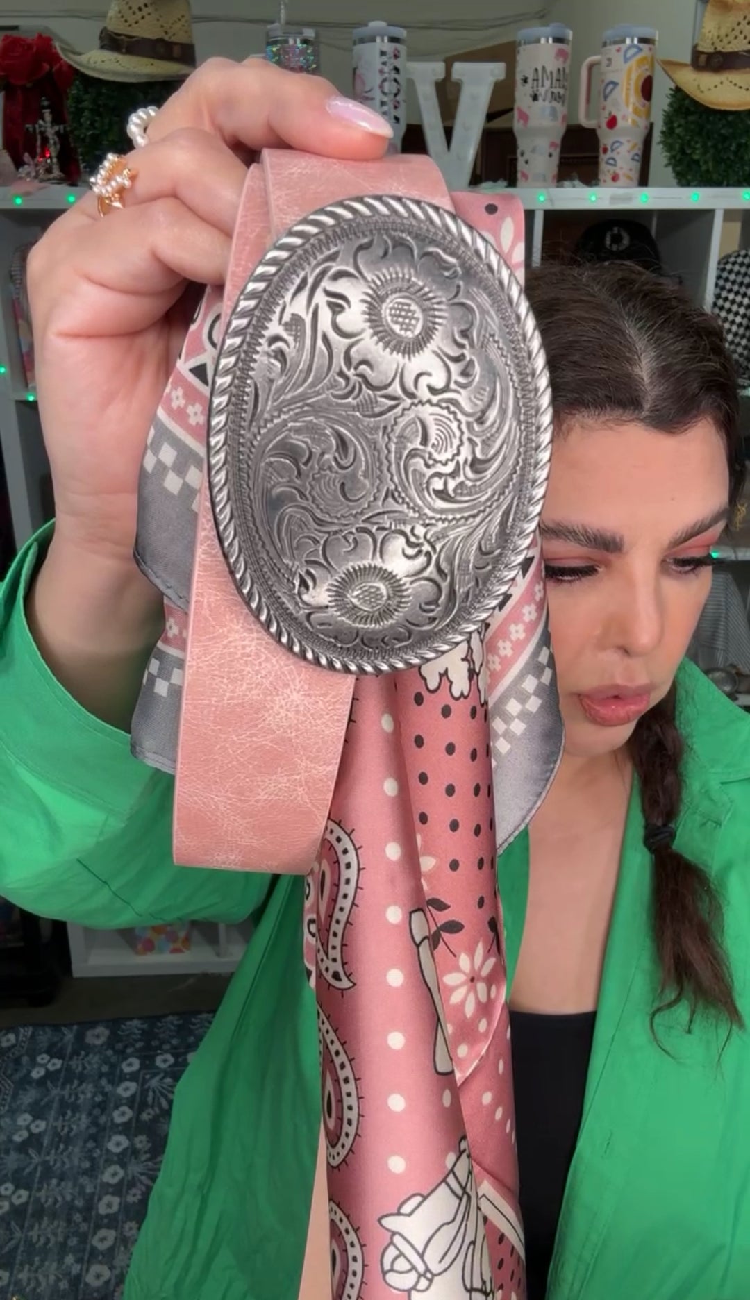 Cinto Blush Piel y Ebilla Floral Cinzelada (#181)