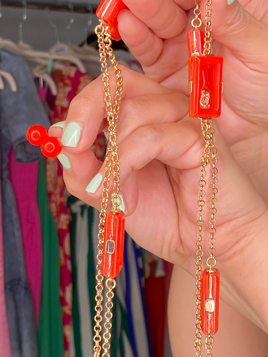 Collar Dorado y Coral Rectangulos Set (#311)