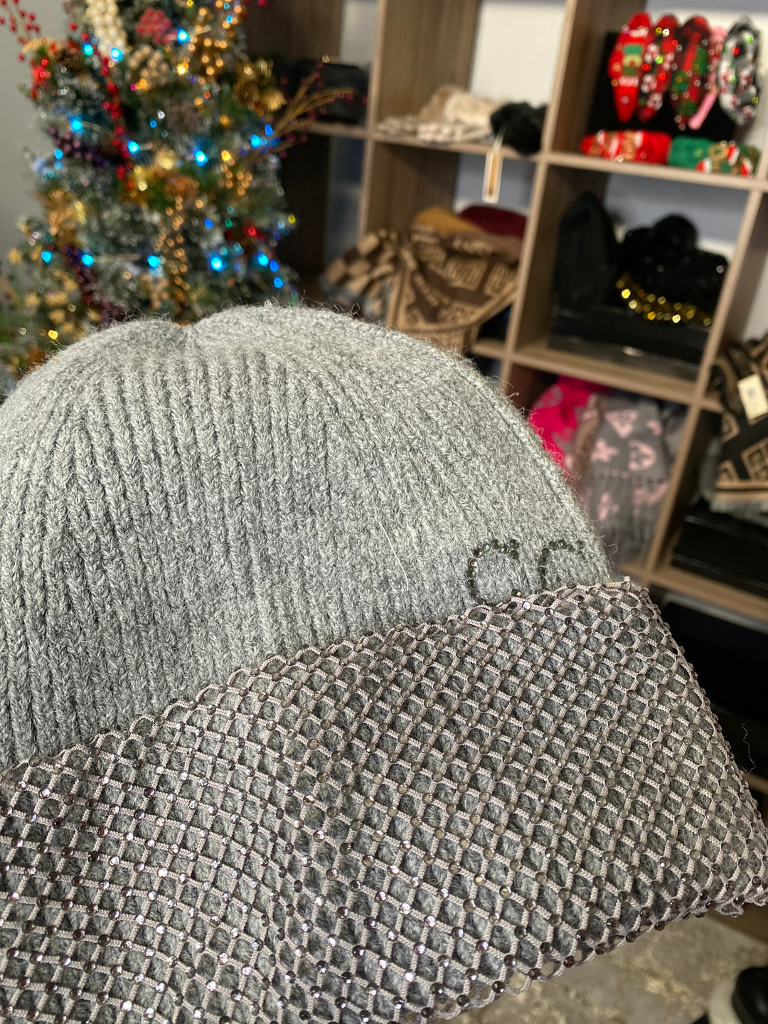 Gorro Gris Pedreria Tejido de Punto (#233)
