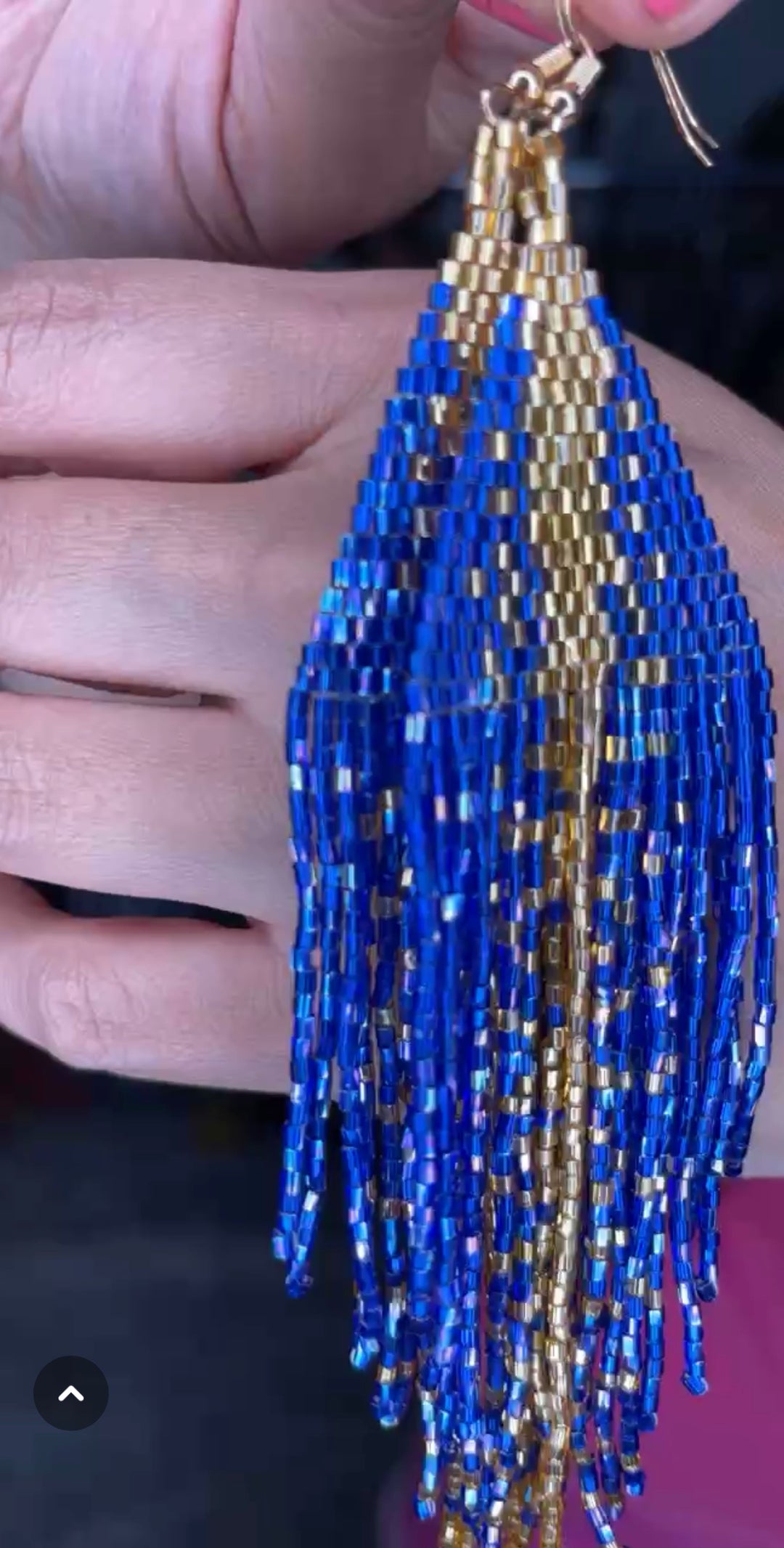 Arete Azul Royal y Dorado Canutillo Cascada XL (#112)