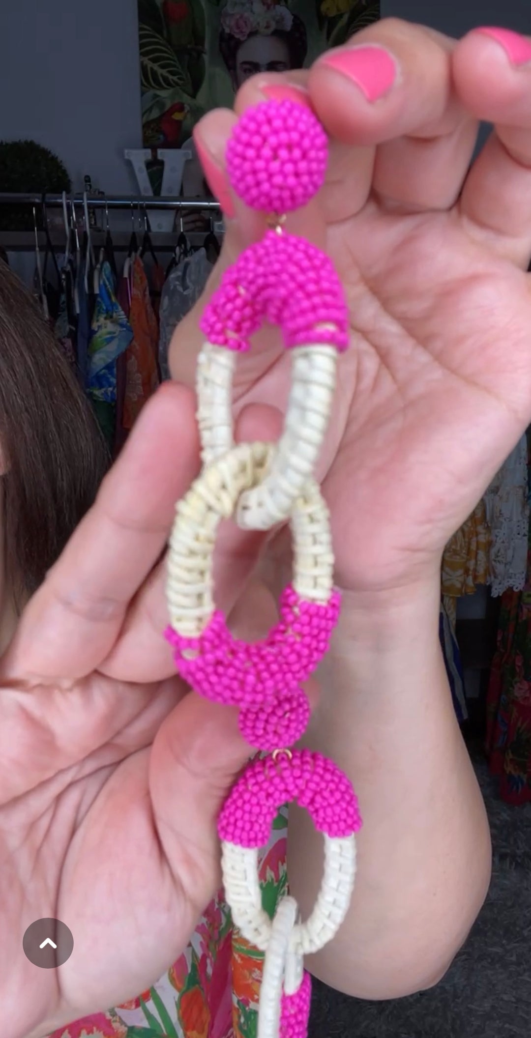 Arete Majenta Rafia Doble Eslabon (#176)