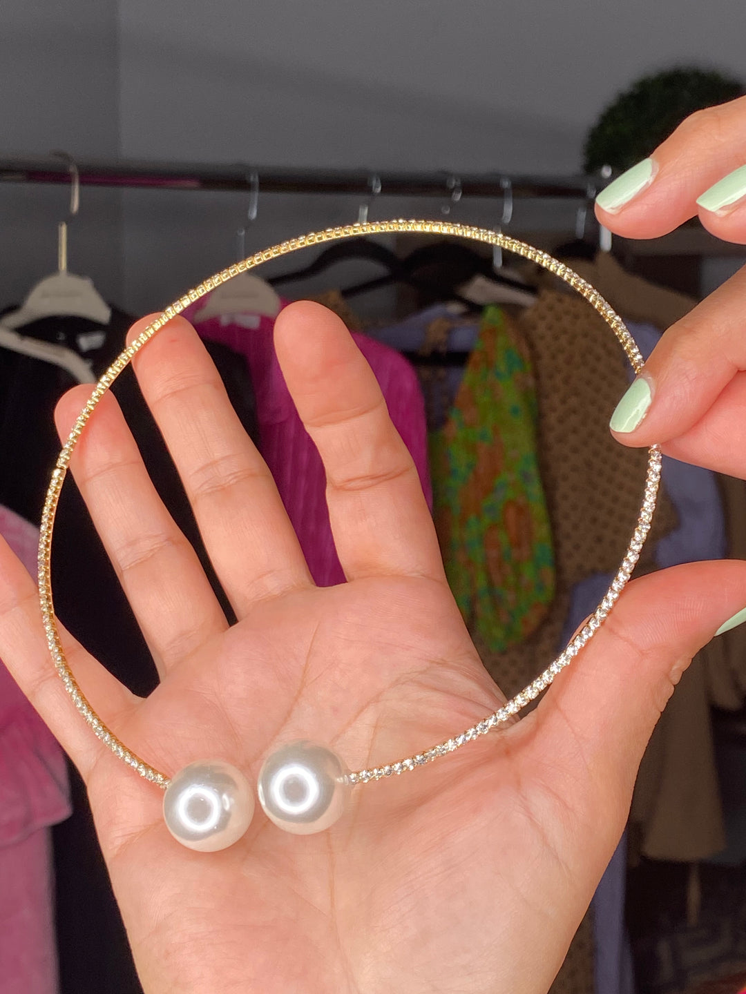 Collar Dorado y Perlas Choker (#217)