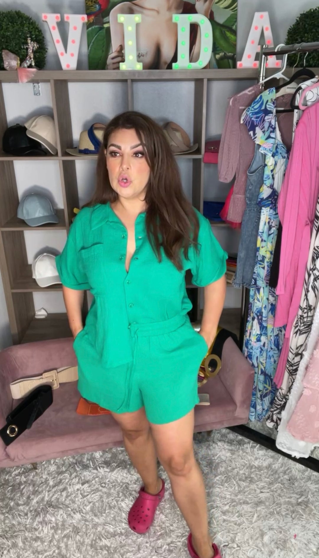 Set Verde Esmeralda Shorts Trabajado Fresco (#301)