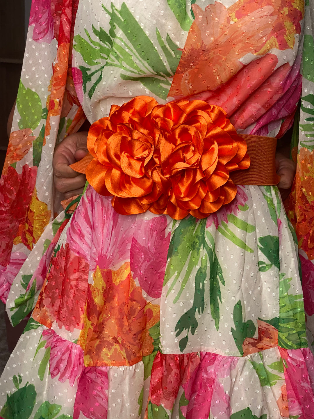 Cinto Naranja Flor Tela Stretch (#194)