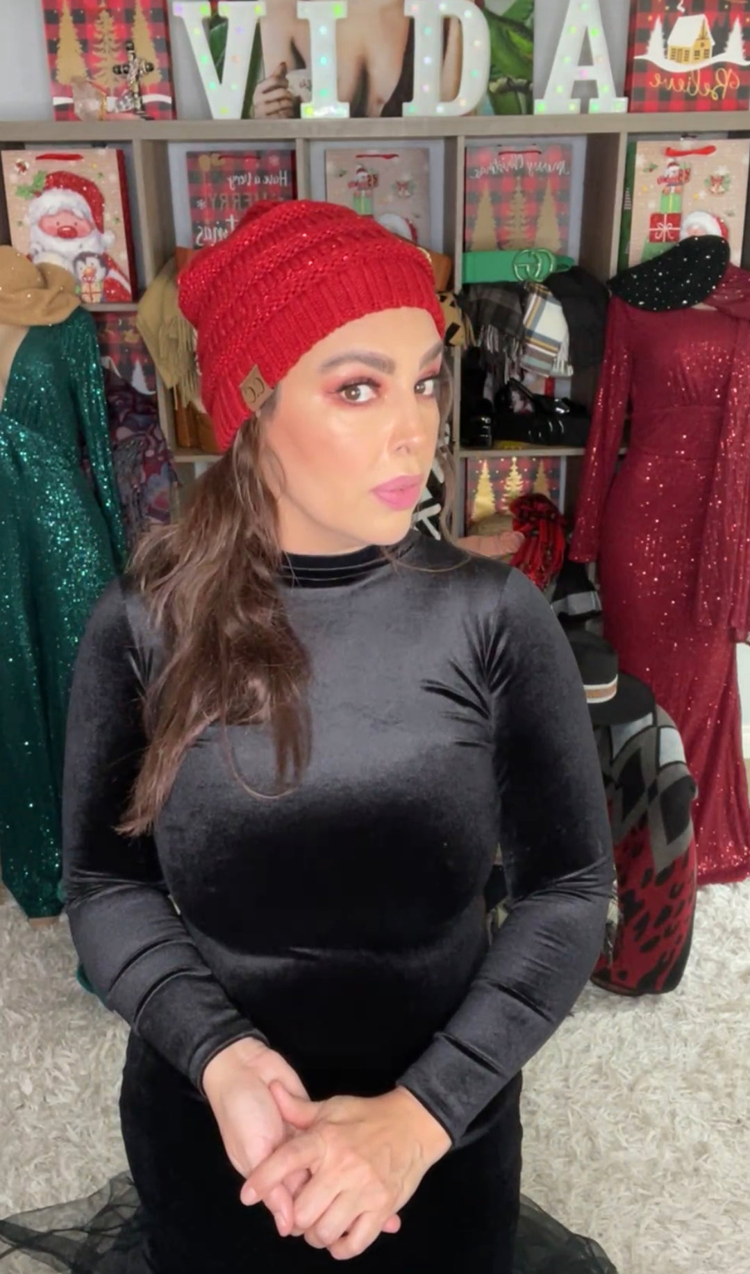 Gorro Rojo Lentejuelas (#243)