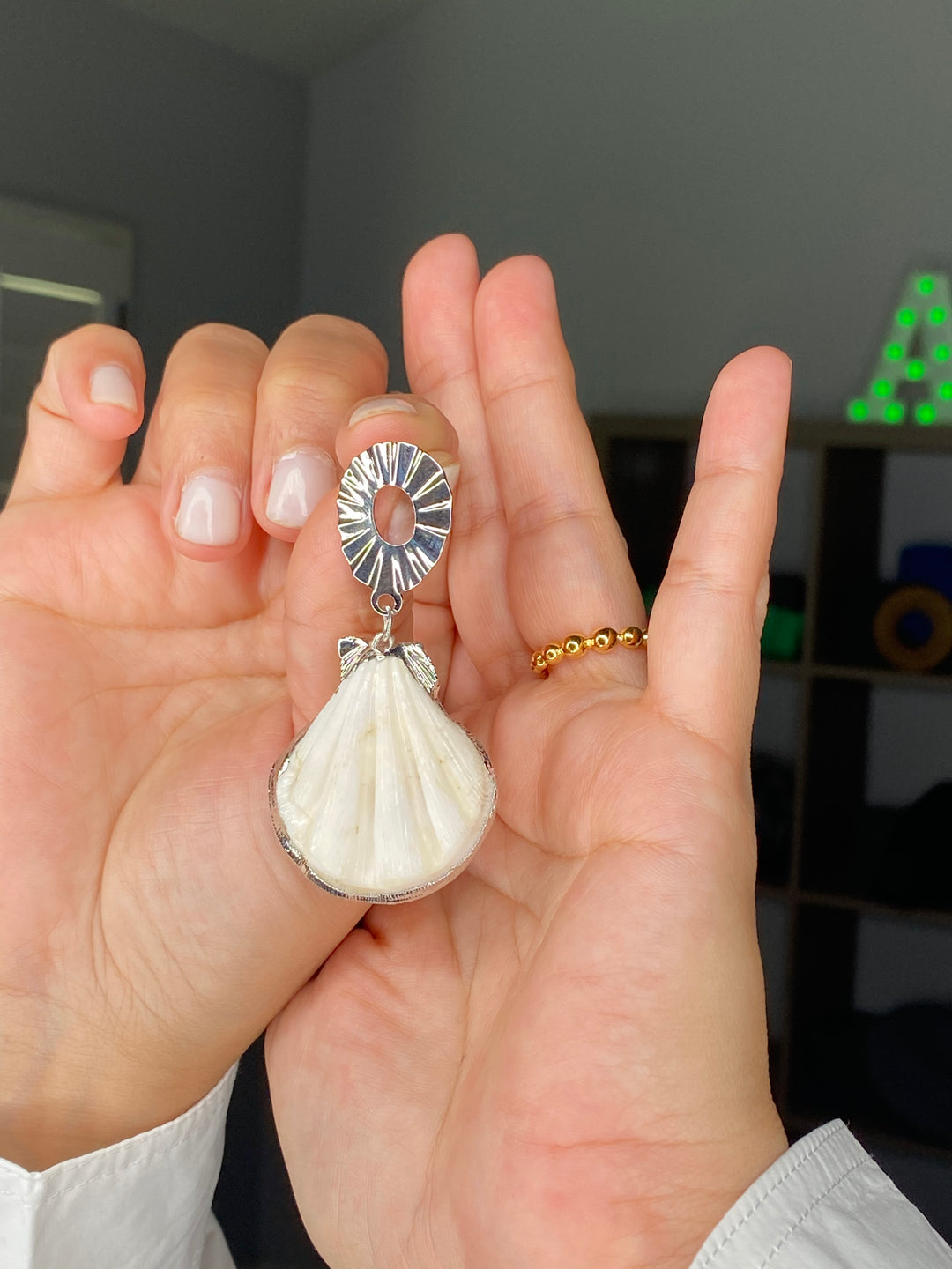 Arete Plateado Concha Arte (#129)