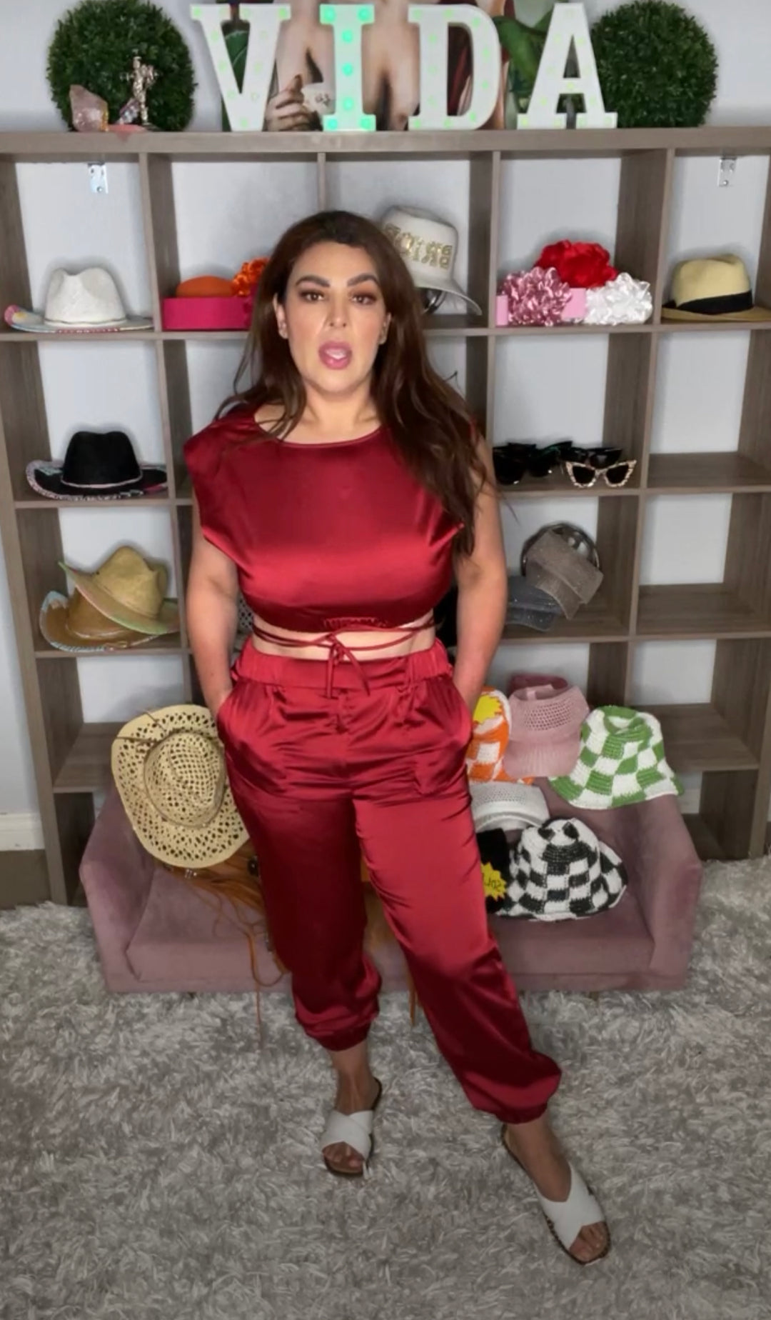 Set Rojo Fuego Satinado Jogger Pants (#227)