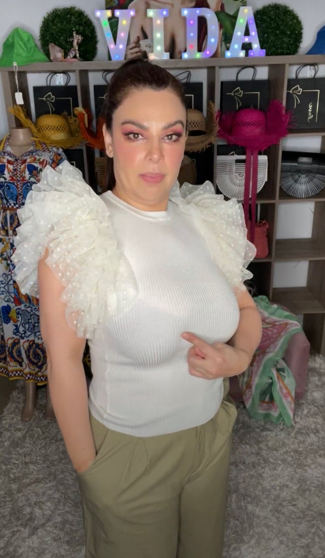 Blusa crema sweater con manga tulle suizo (#262)