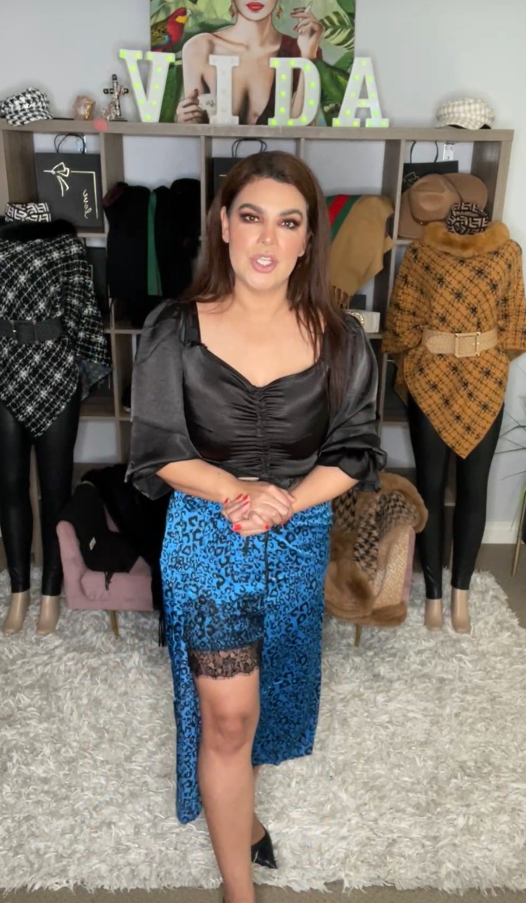 Falda Azul y Negro Leopardo y Encaje (#139)