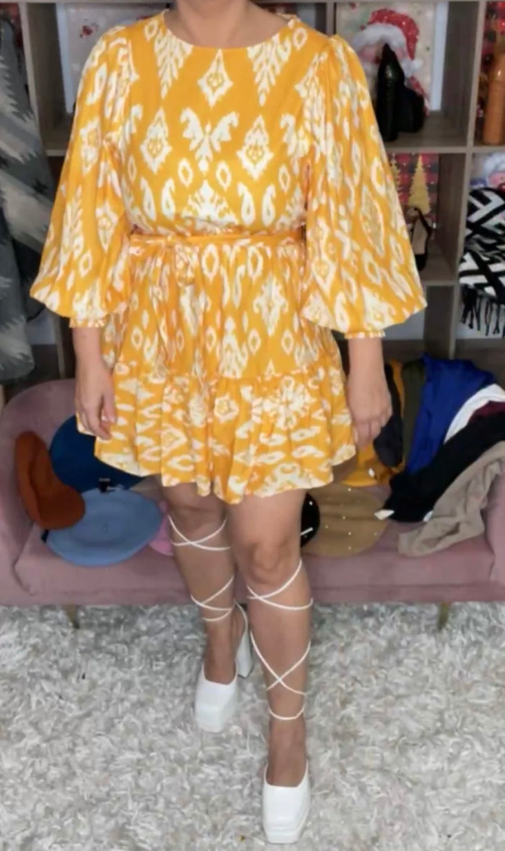 Vestido Mostaza y Blanco Falda Vuelo (#132)