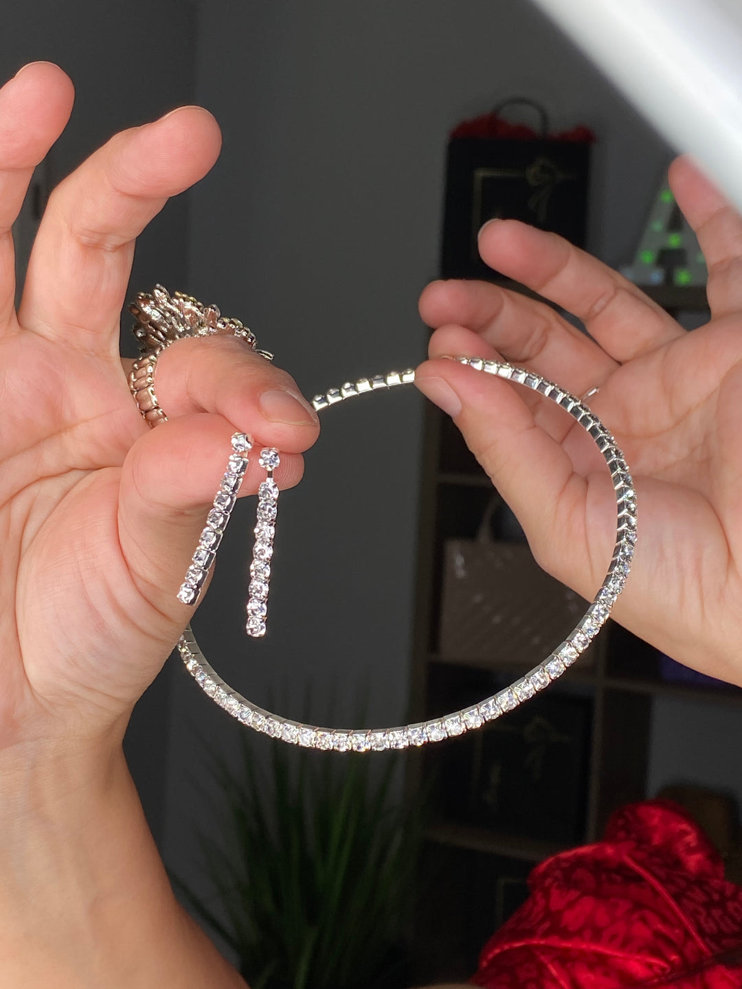 Collar Plateado Clear Choker Set