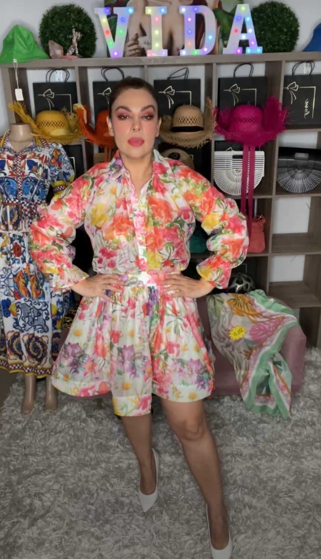 Set Latiste multi flor y mariposa Falda y Camisa (#248)