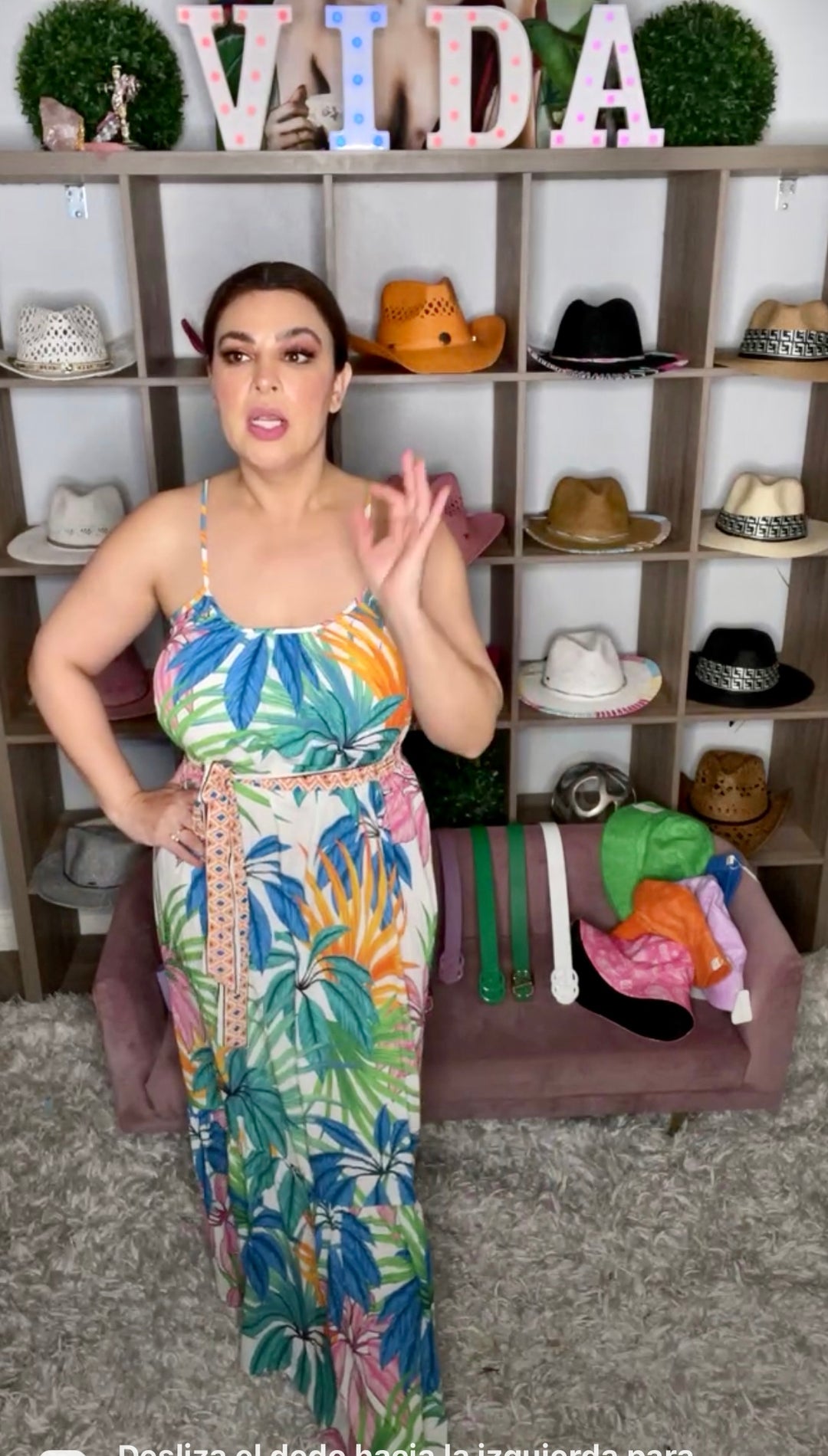 Vestido Azul y Rosa Tropical Maxi con Cinto (#165)