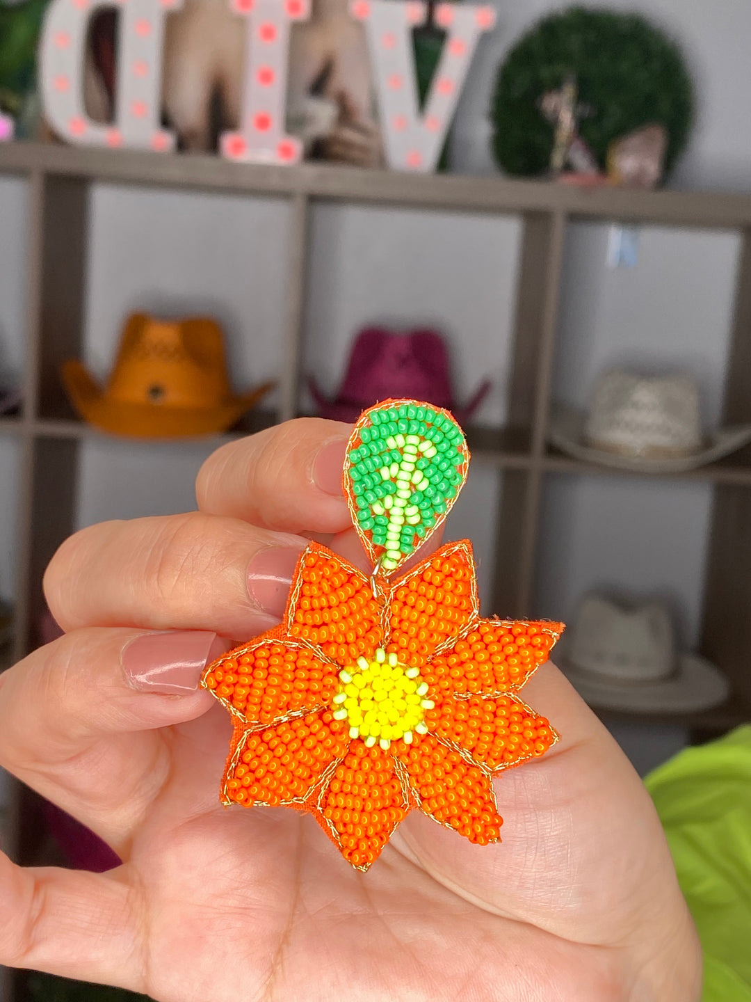 Arete Naranja Flor Canutillo Indu (#188)
