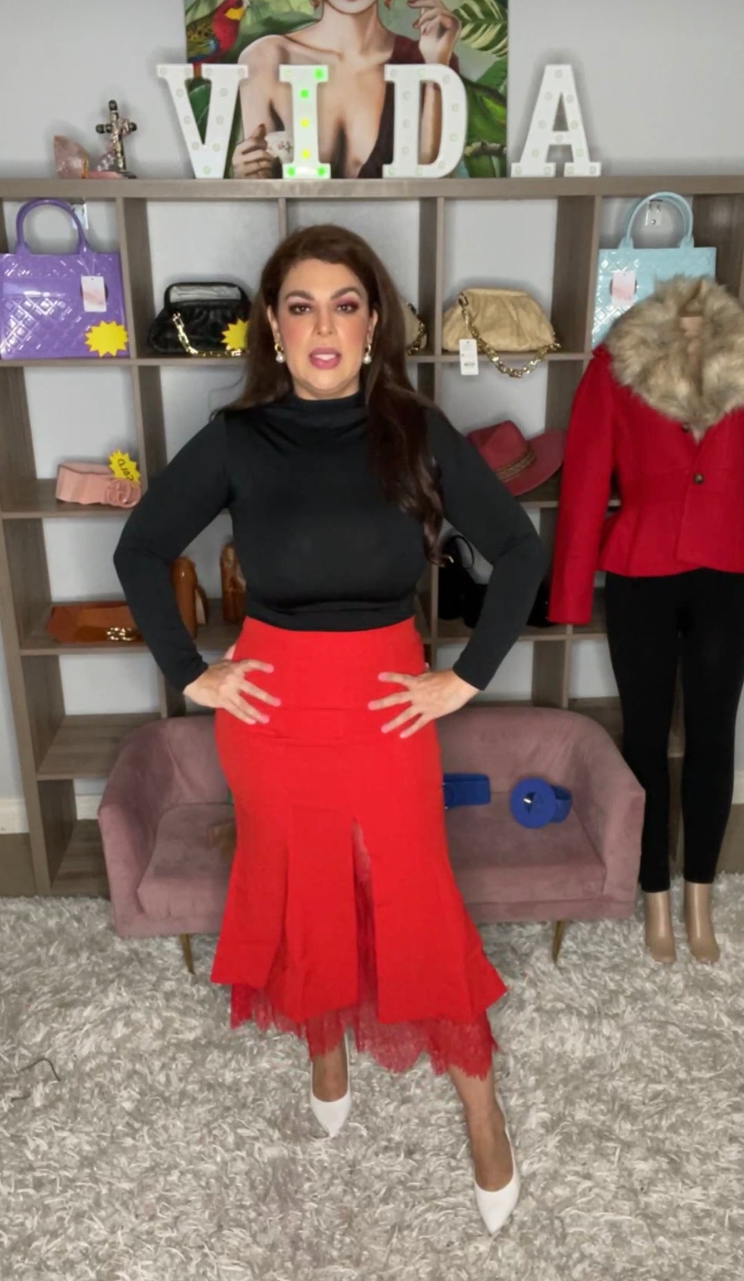 Falda Roja y Encaje Corte Sirena (#184)