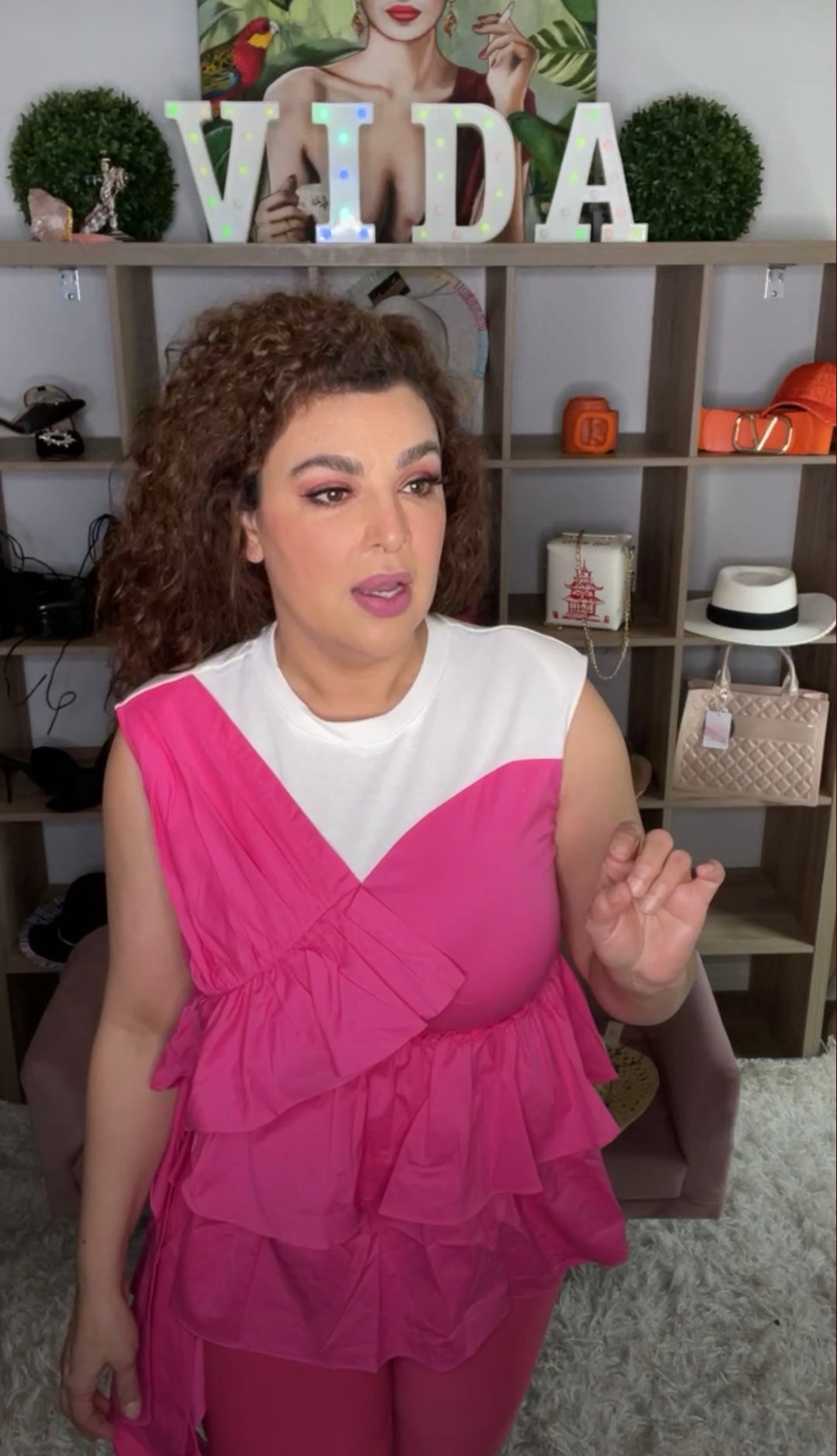 Blusa Rosa Fuschia y Blanco Ruffles (#129)