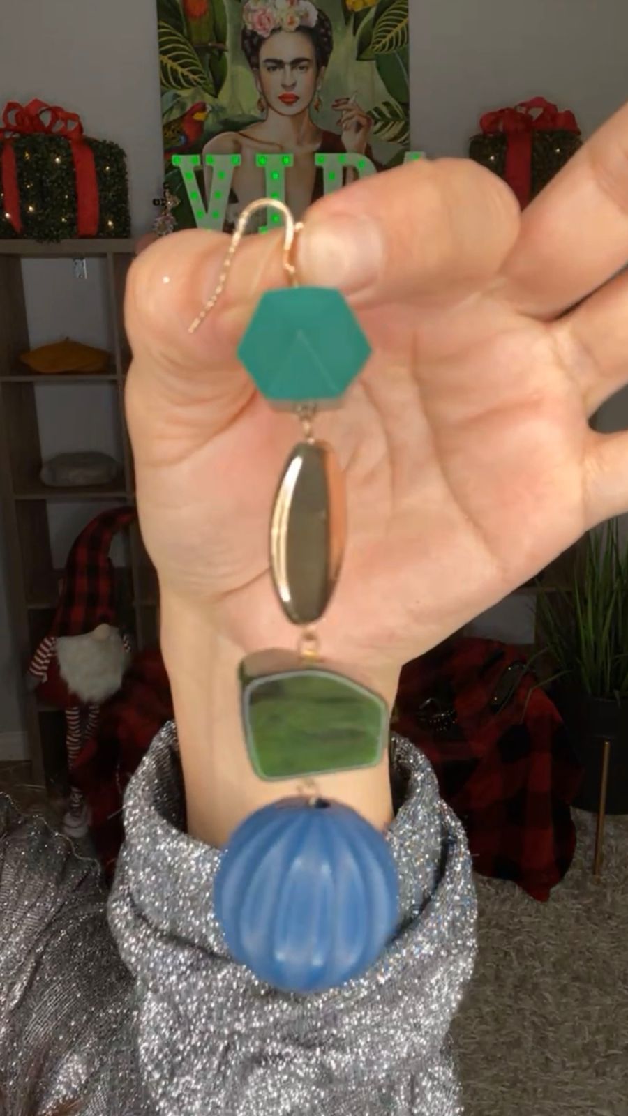Arete Dorado Verde y Azul (#135)
