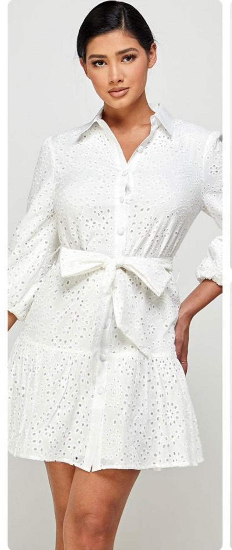 Vestido Blanco Eyelet con Cinto (#261)
