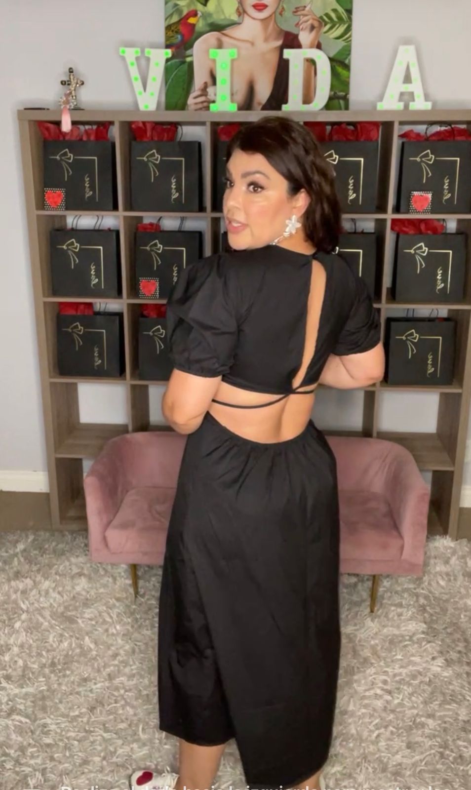 Vestido Negro Manga Princesa Espalda Libre