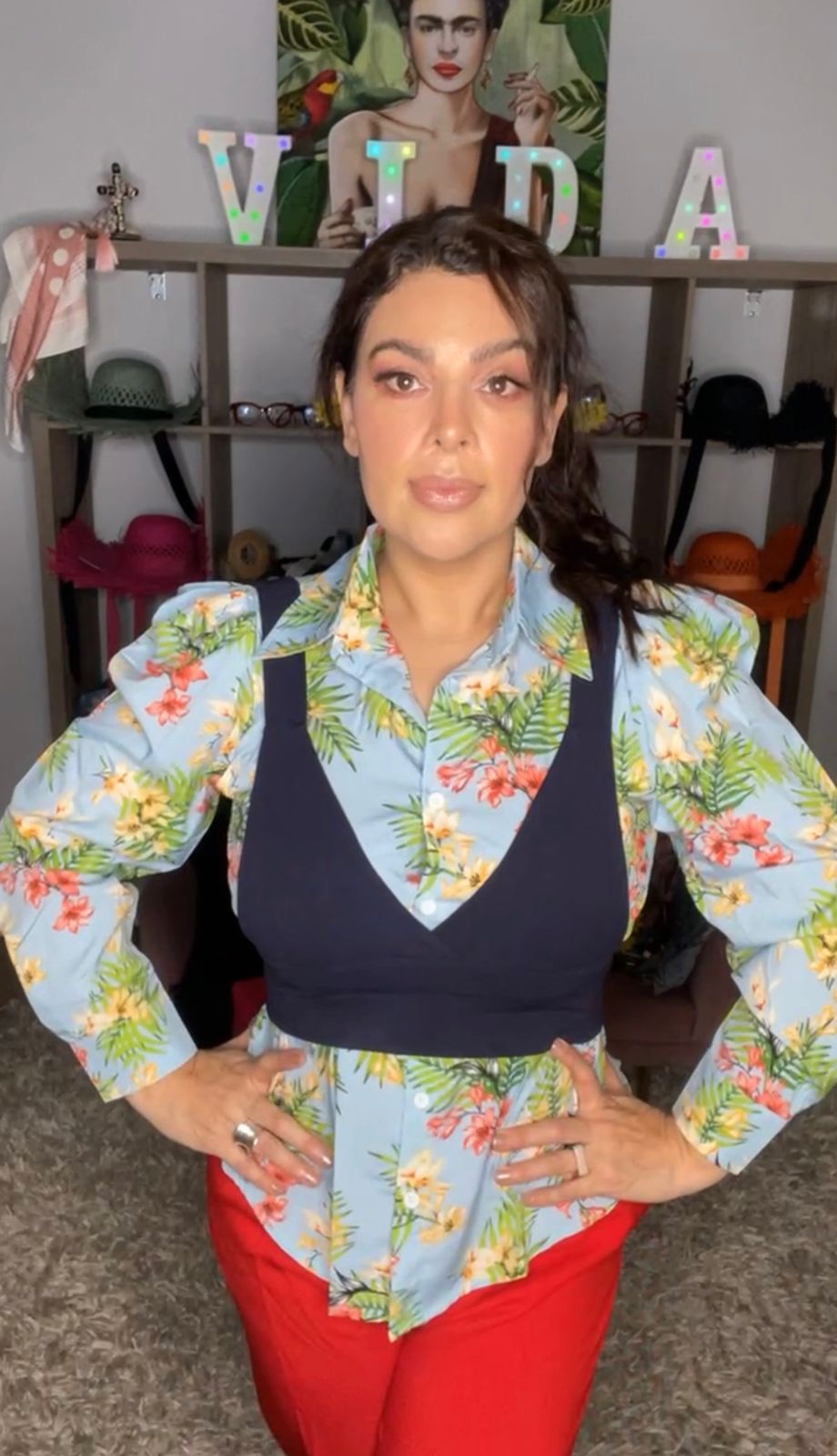 Blusa Azul Cielo Floral Crop Azul Marino (#103)
