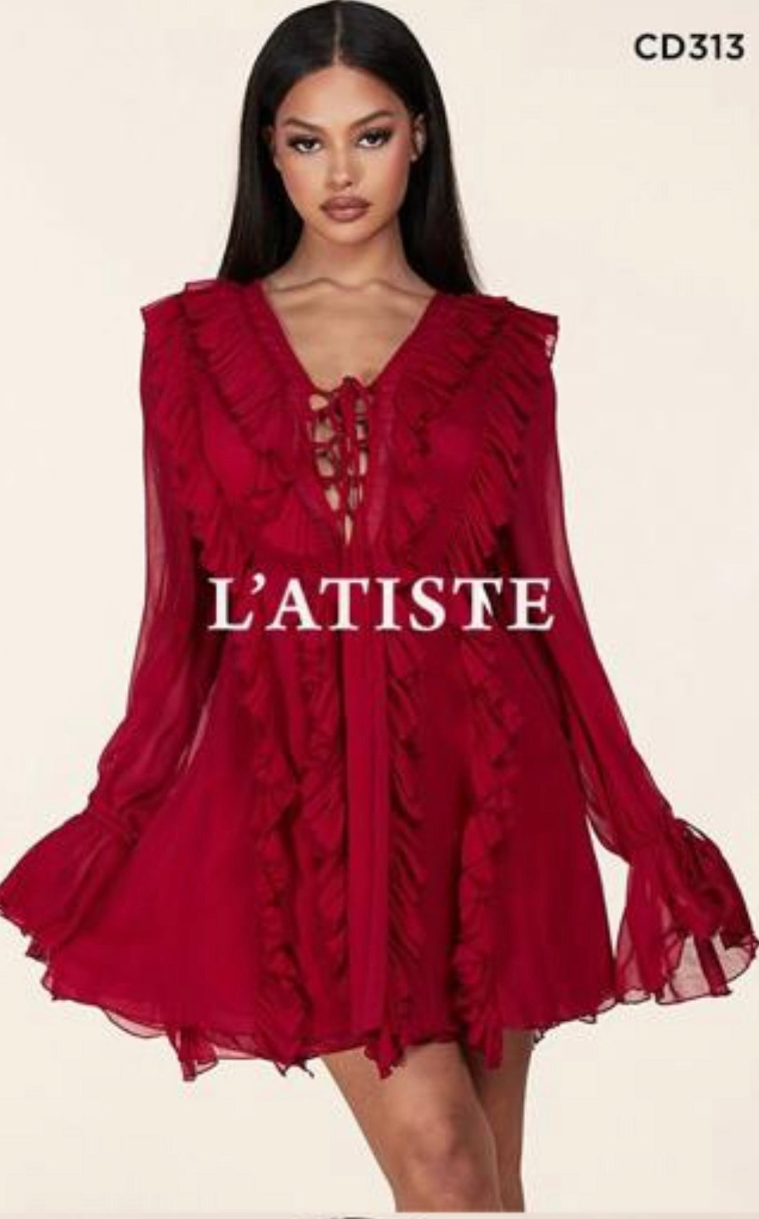 Vestido Latiste Burgandy Chifon Ruffles (#130)