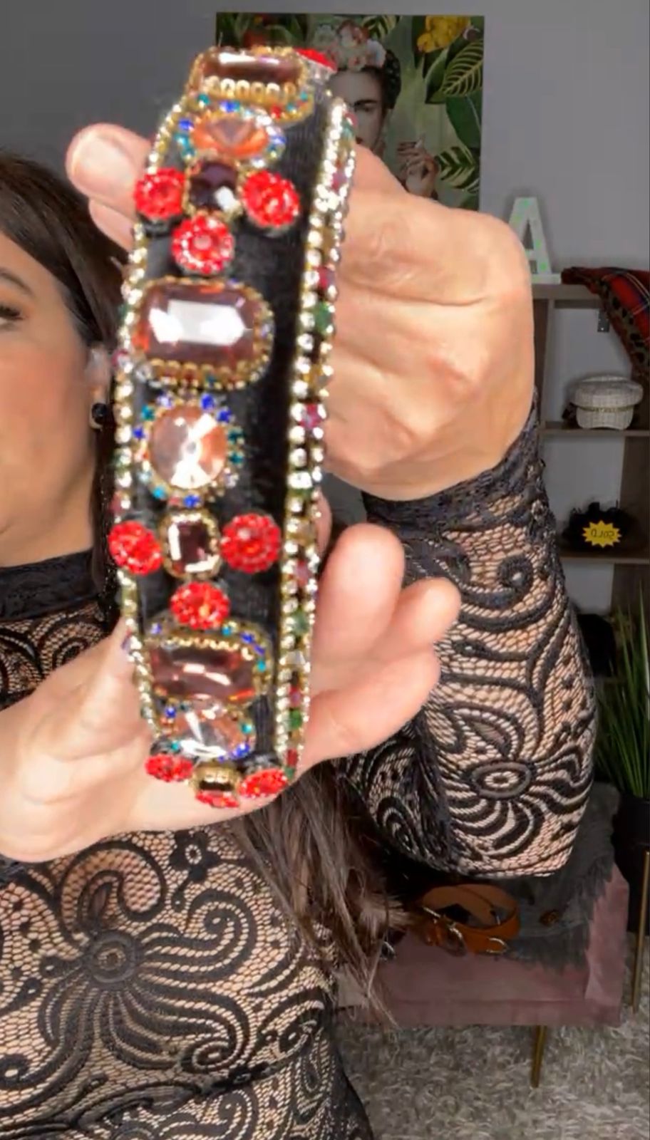 Diadema Negra Velvet Pedreria Multi Princesa (#148)