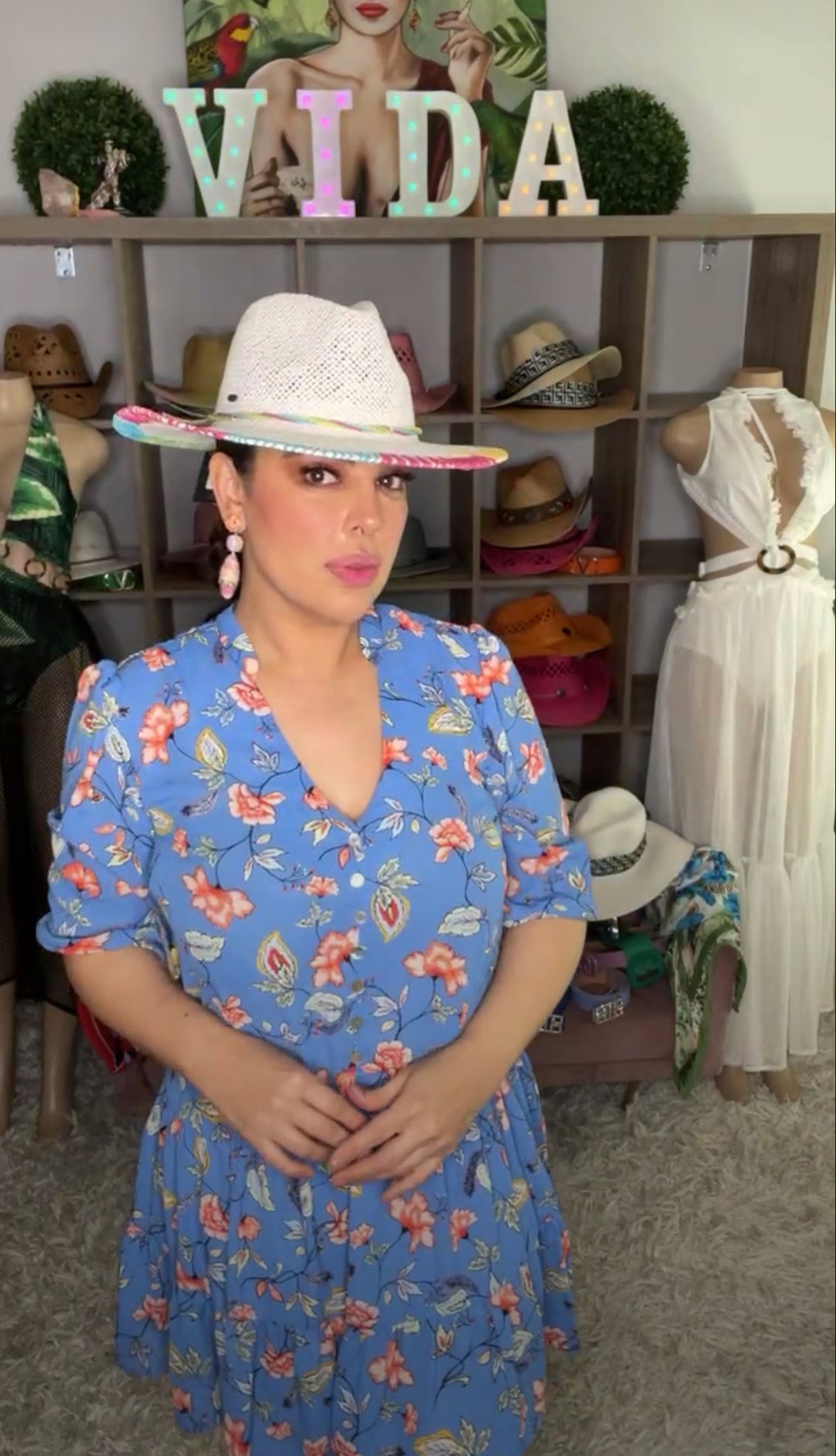 Sombrero Tejana Blanca Cartoon Stitching (#325)
