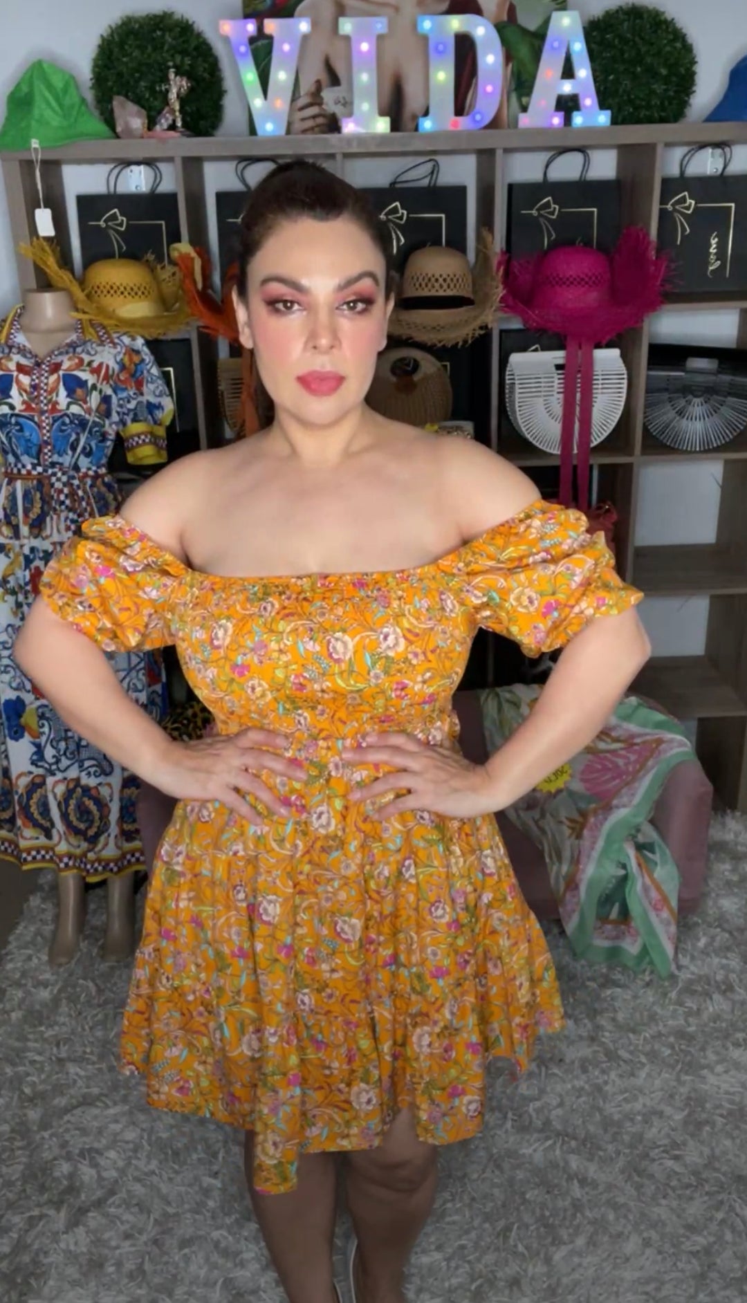 Vestido naranja flor delicada bustier elastico (#268)