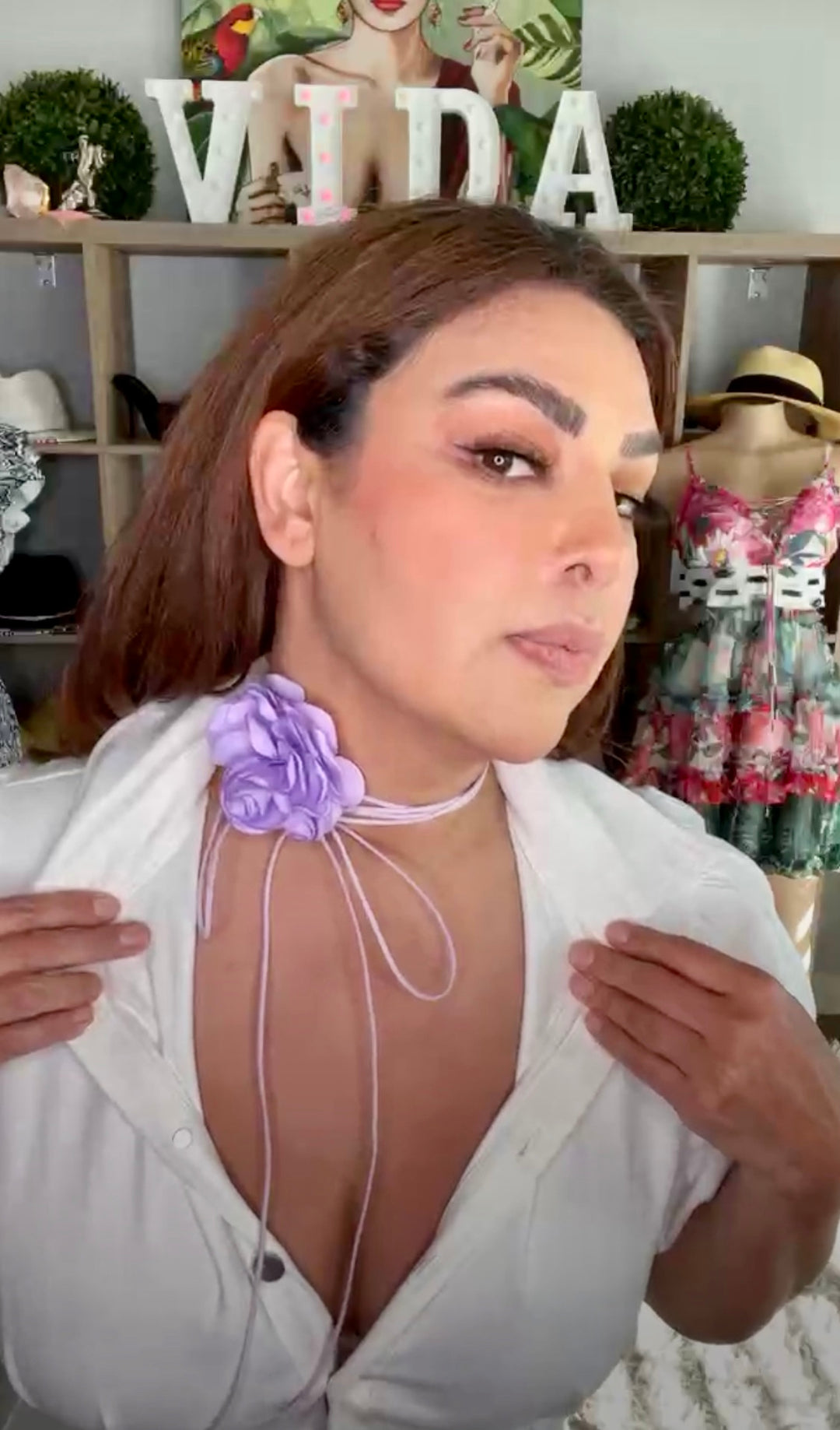 Collar Cinto Lila Flor Tela (#178)