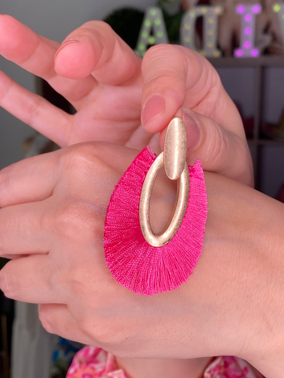 Arete Rosa Fuschia y Dorado Fringe (#129)
